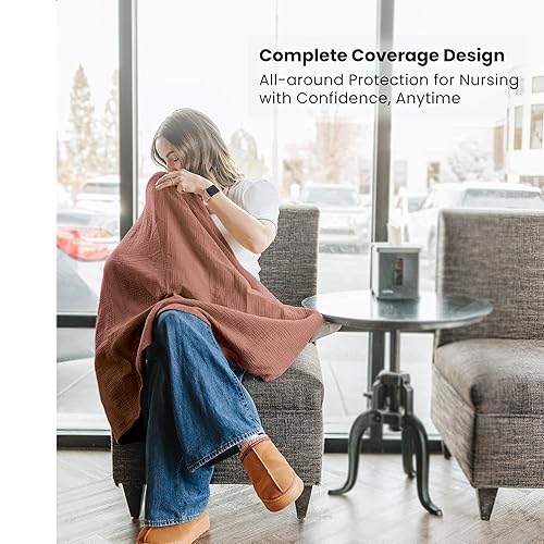 Miniatura 11 de Konssy 2-Pack Bufanda de muselina para lactancia para mamás con aro rígido, 100% algodón, cubierta de lactancia ligera y transpirable, ajustable