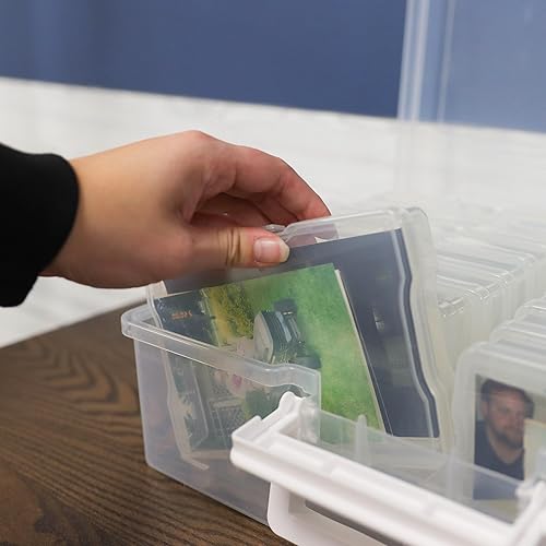 Miniatura 4 de Jigitz Caja de almacenamiento de fotos de plástico con divisores, caja organizadora de fotos transparente de 4 x 6 pulgadas, 16 cajas a presión para