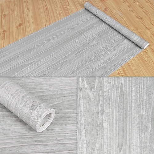Miniatura 9 de Papel adhesivo de madera gris de 17.71 x 1181 pulgadas, textura de grano de madera, papel adhesivo para despegar y pegar, papel adhesivo gris claro,
