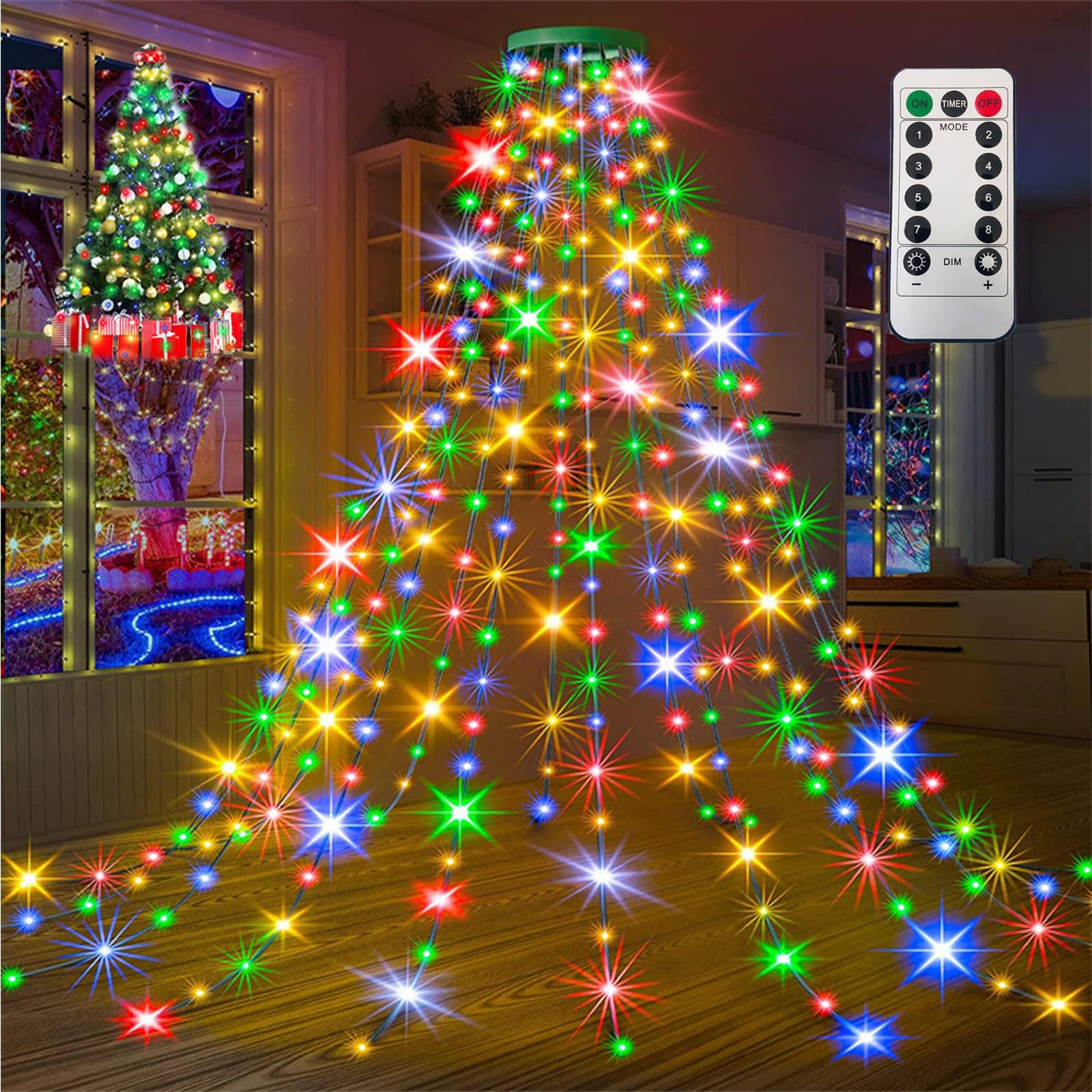 Guirlande Lumineuse Sapin De Noël 200 LED 8 Modes - 1.5M Hauteur 10 Guirlandes Multicolores Avec Minuterie Et Télécommande