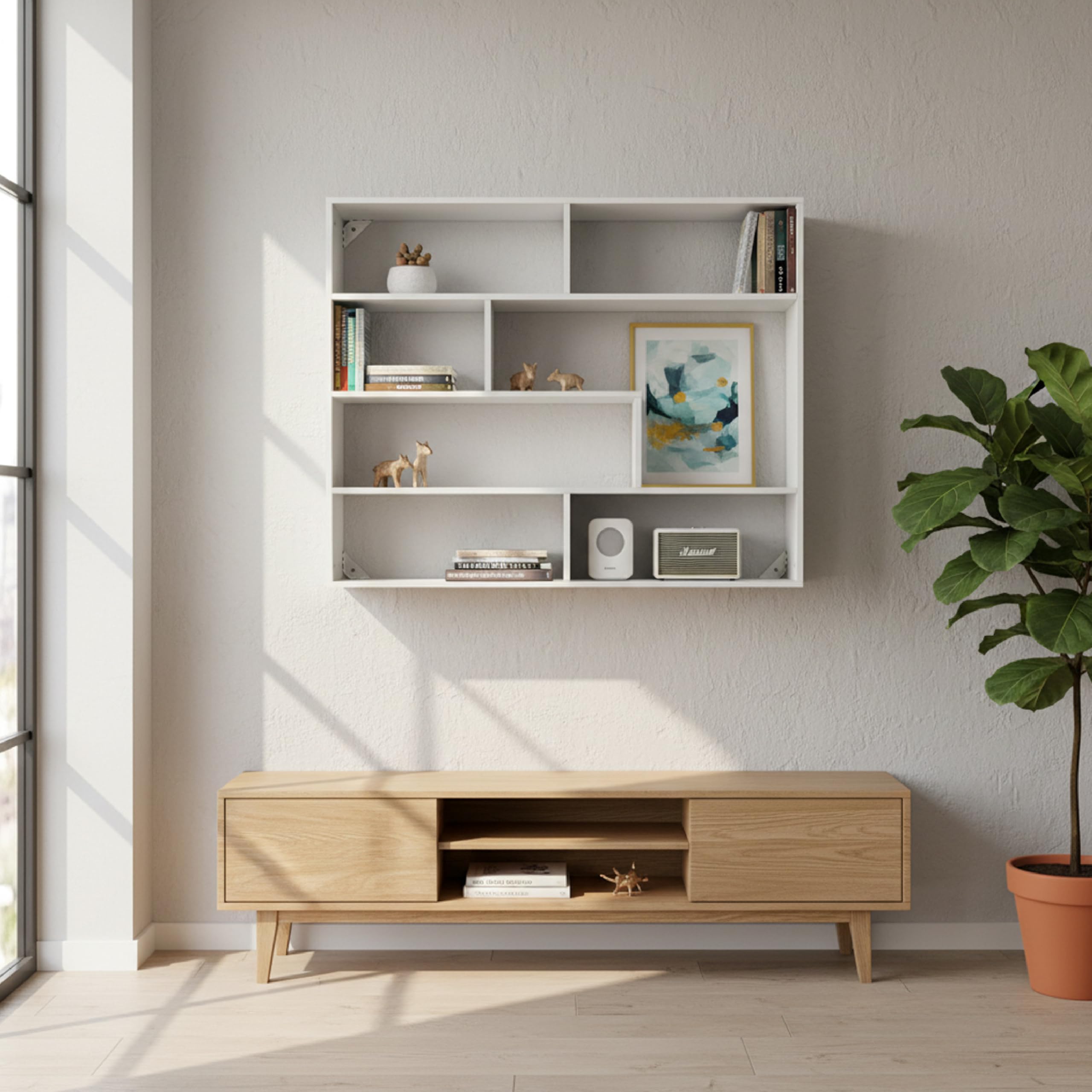 Baroni Home Libreria di Design Moderna, Scaffale Verticale a Zig Zag, Scaffale Porta Libri per Soggiorno Camera Ufficio, Montaggio Facile, 19.5x94x80 cm, 4 Livelli Bianco