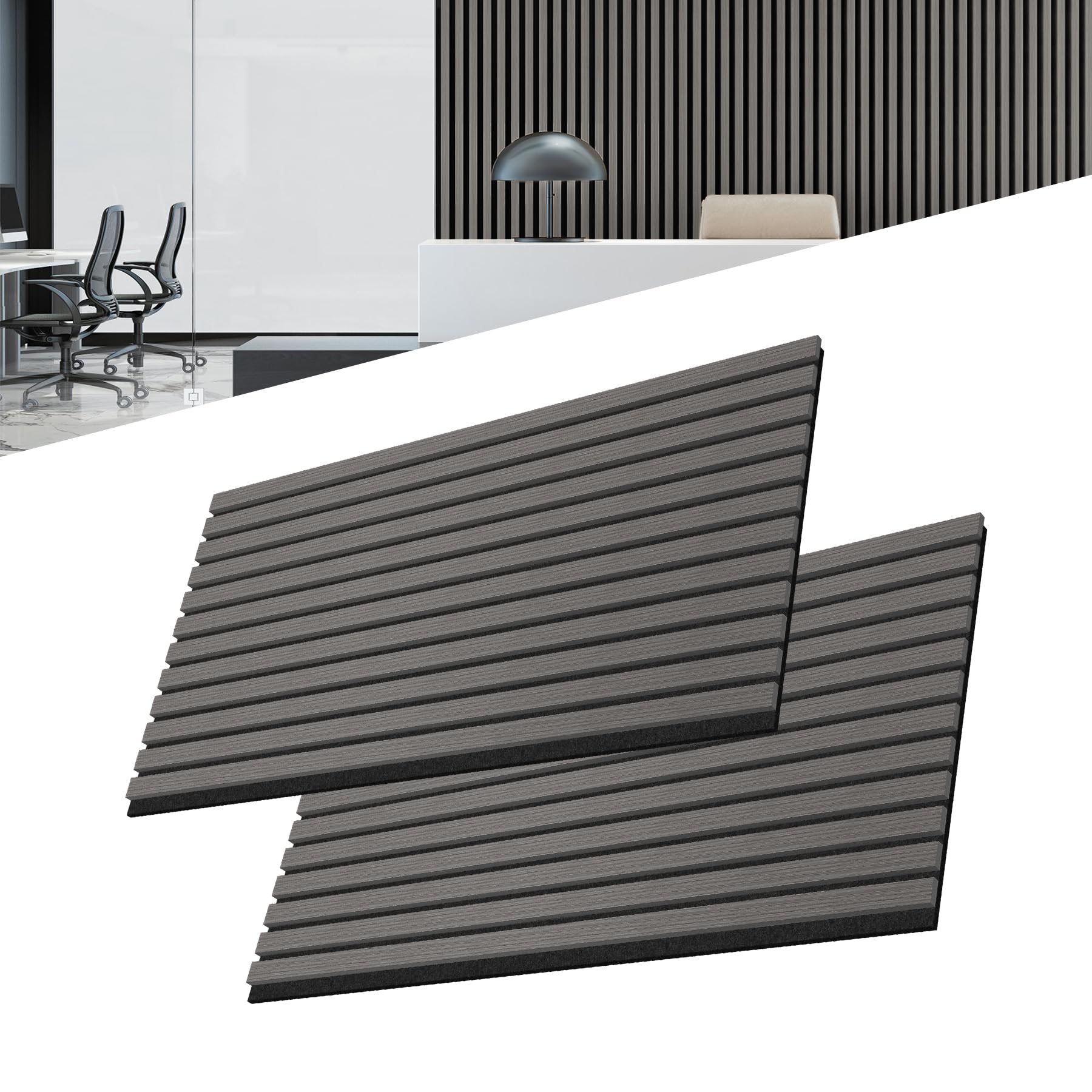 UISEBRT Set di 2 pannelli acustici da parete in vero legno, pannelli acustici, pannelli in legno 3D, pannelli in feltro acustico, 120 x 60 cm, antracite
