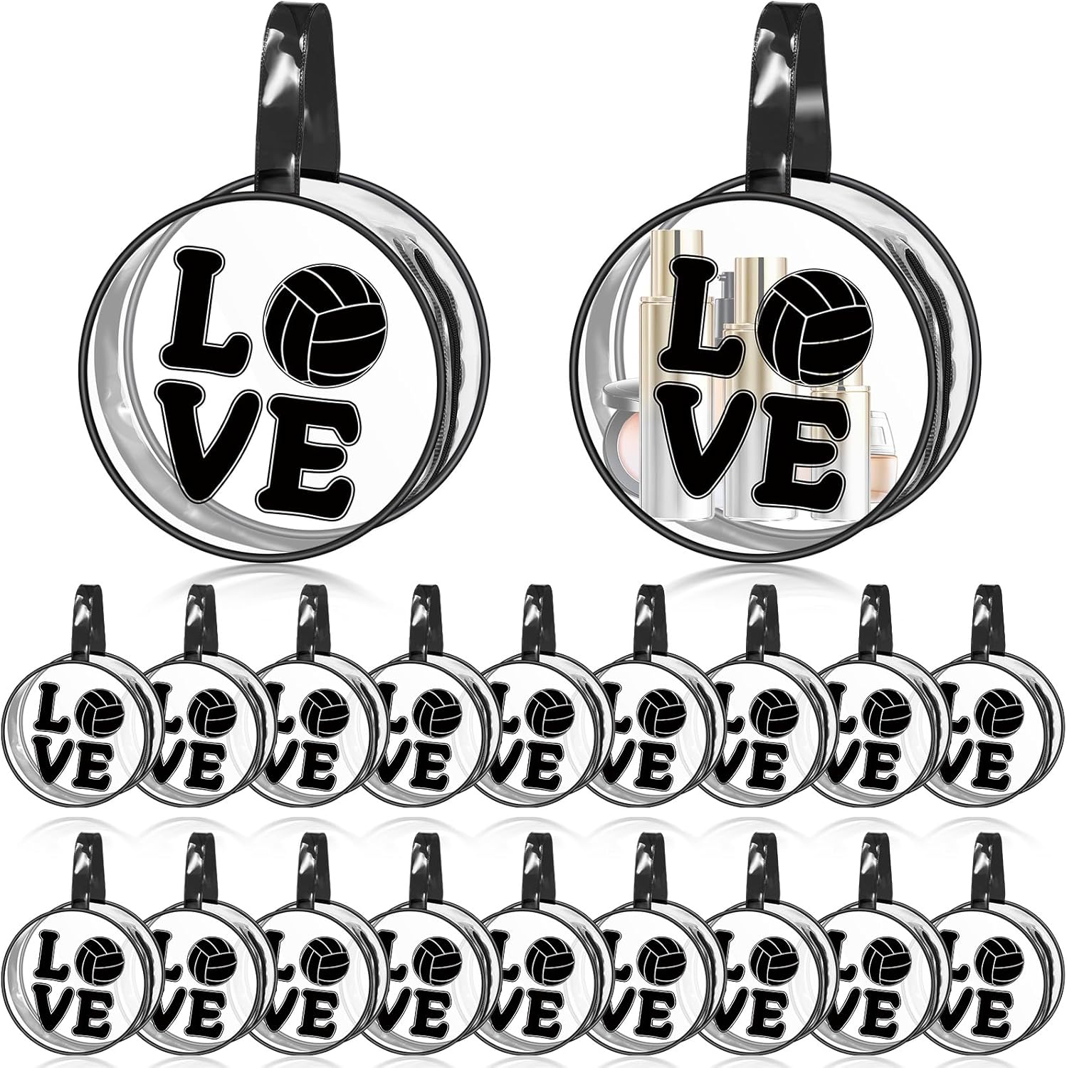 20 Pcs Volleyball Gifts Makeup Bag Clear Waterproof PVC Volleyball Cosmetic Bags Travel Toiletry Zipper Pouch Round Portable Sport Cosmetic Case for Women Girls Team Gift Party Favors