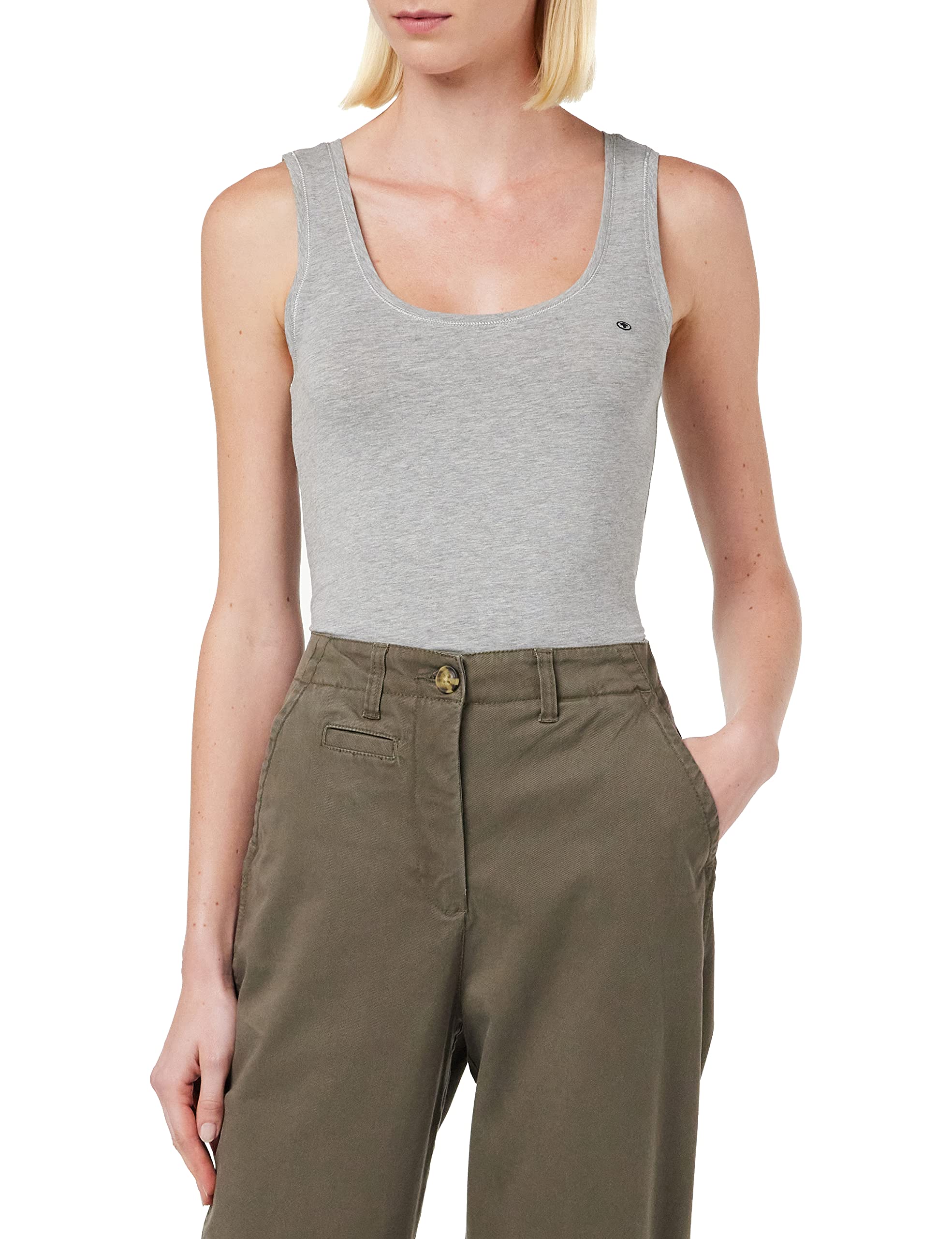 TOM TAILOR Damen Basic Top mit Logo-Stickerei 1032034, 11282 - Silver Grey Melange, 3XL