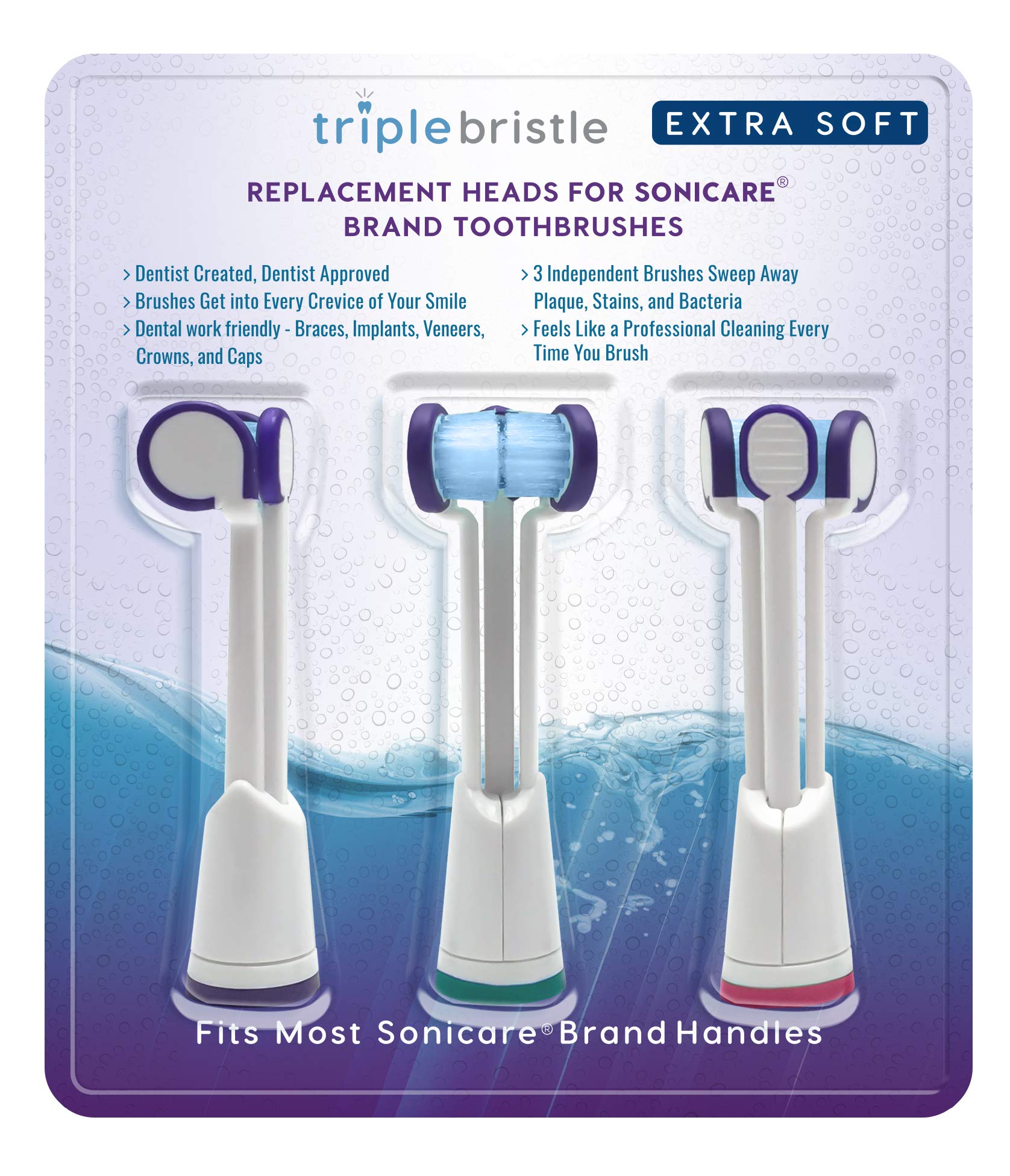 Compatible with Philips Sonicare® ONLY - Replacement Toothbrush Heads - Fits ONLY DiamondClean, Flexcare+, HealthyWhite+, 2 Series Plaque Control, 3 Series Gum Health (Extra Soft Bristles - 3 Pack)