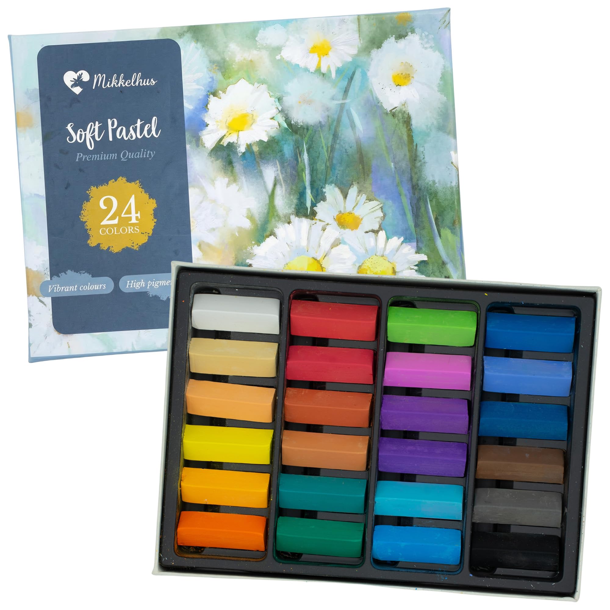 Mikkelhus Soft Pastel Chalks – 24 Colours Set – Intensely pigmented, soft pastel chalks – Artist chalks for hobbyists & artists