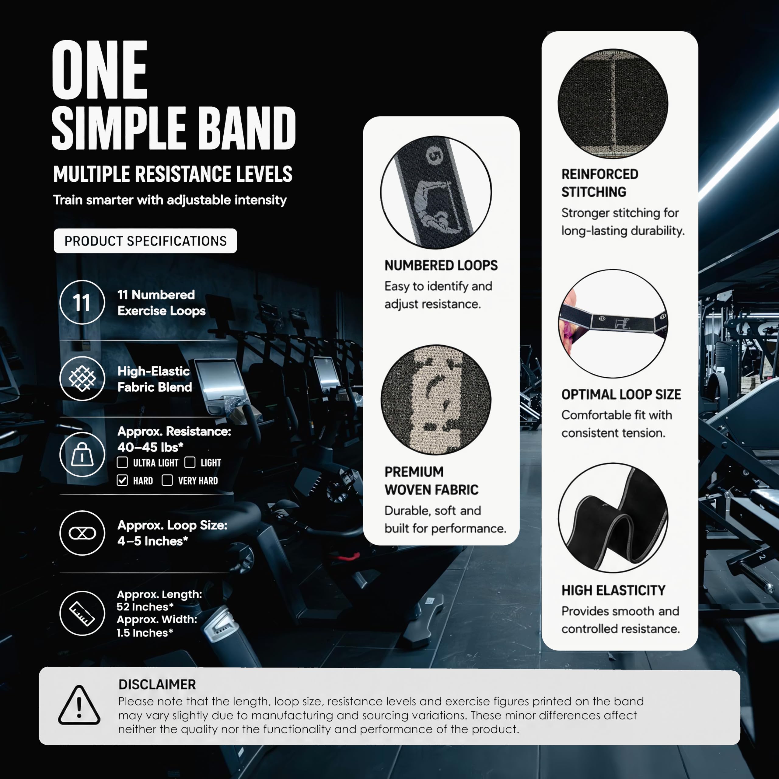 Banda de resistencia de tela para ejercicio y entrenamiento de fuerza con 11 bucles, banda elástica antideslizante para entrenamientos, yoga, pilates y terapia física