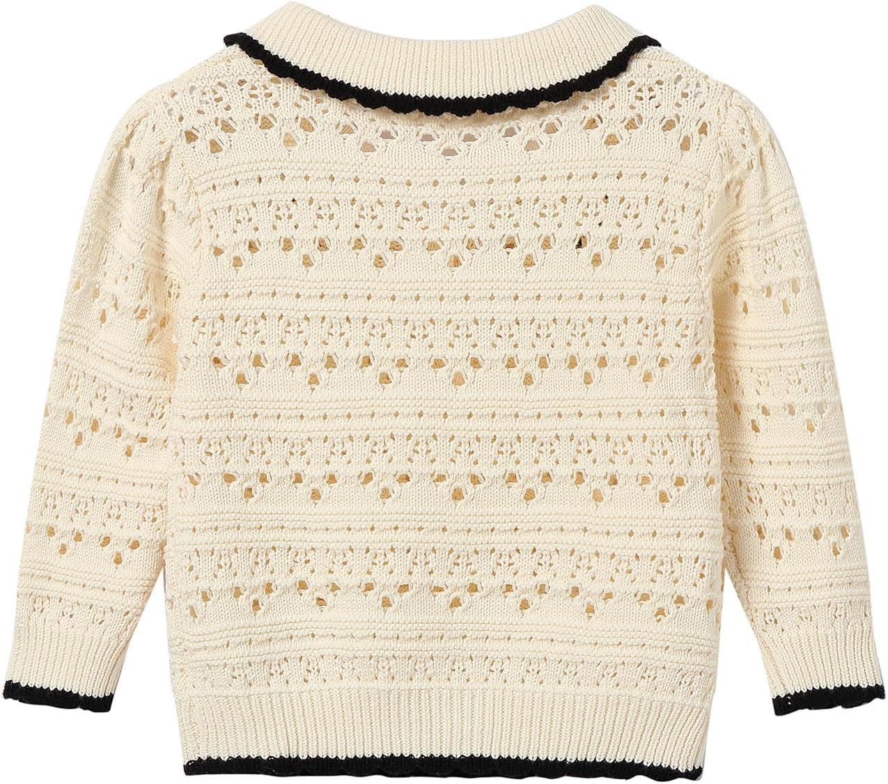 Baby Girl Eyelet Knit Cardigans Cotton Lapel Collar Button Up Sweater Cardigan 3M-3T - Image 4