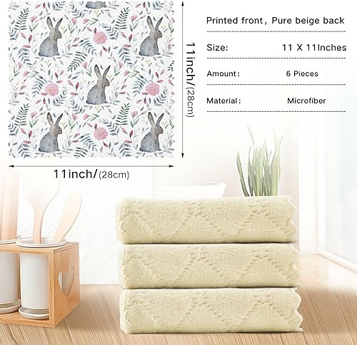 Miniatura 4 de linqin Rabbit Spring 6 Pack Absorbent Home Kitchen Towels Decorative Quality Microfiber Towel Reusable for Restaurant Oven