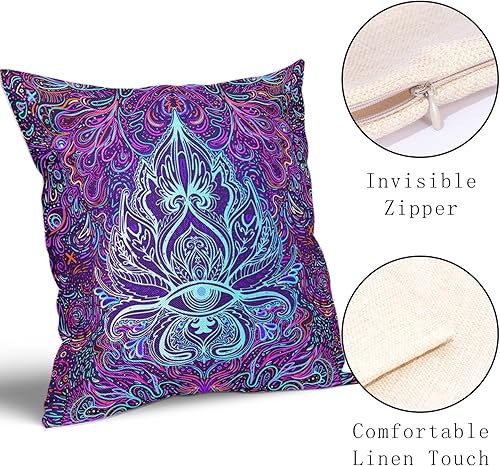 Miniatura 3 de aportt Juego de 2 fundas de almohada rectangulares de 18 x 18 pulgadas con diseño de mandala de meditación morada, estilo bohemio, con ojo de yoga,