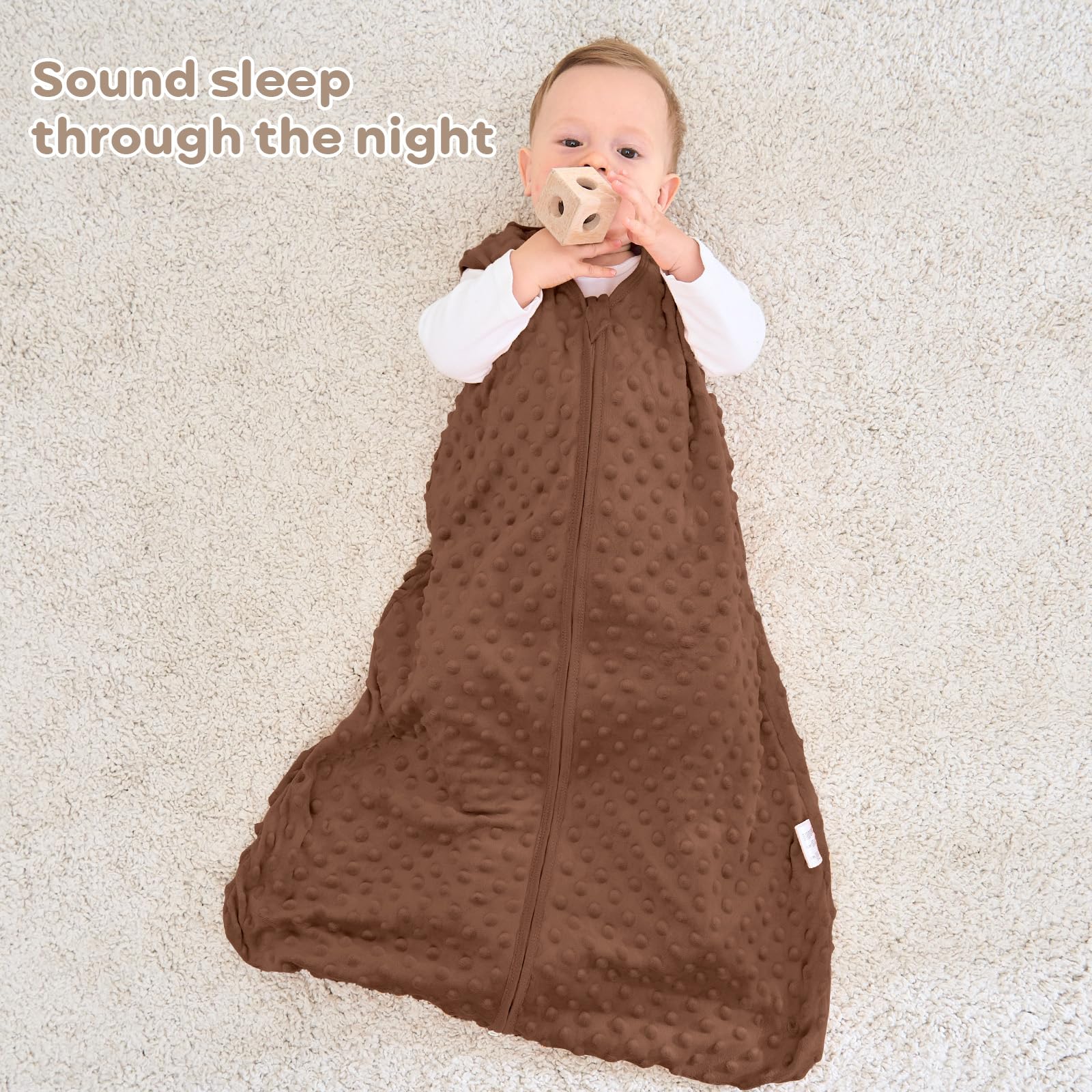 Sacco Nanna Invernale 6-12 Mesi, Neonato Sacchi Nanna 1.5 Tog Autunno con Pois di Peluche, Morbido Sacco Nanna per Bambini in Cotone, Confezione da 2 Pezzi Marrone&Caffè