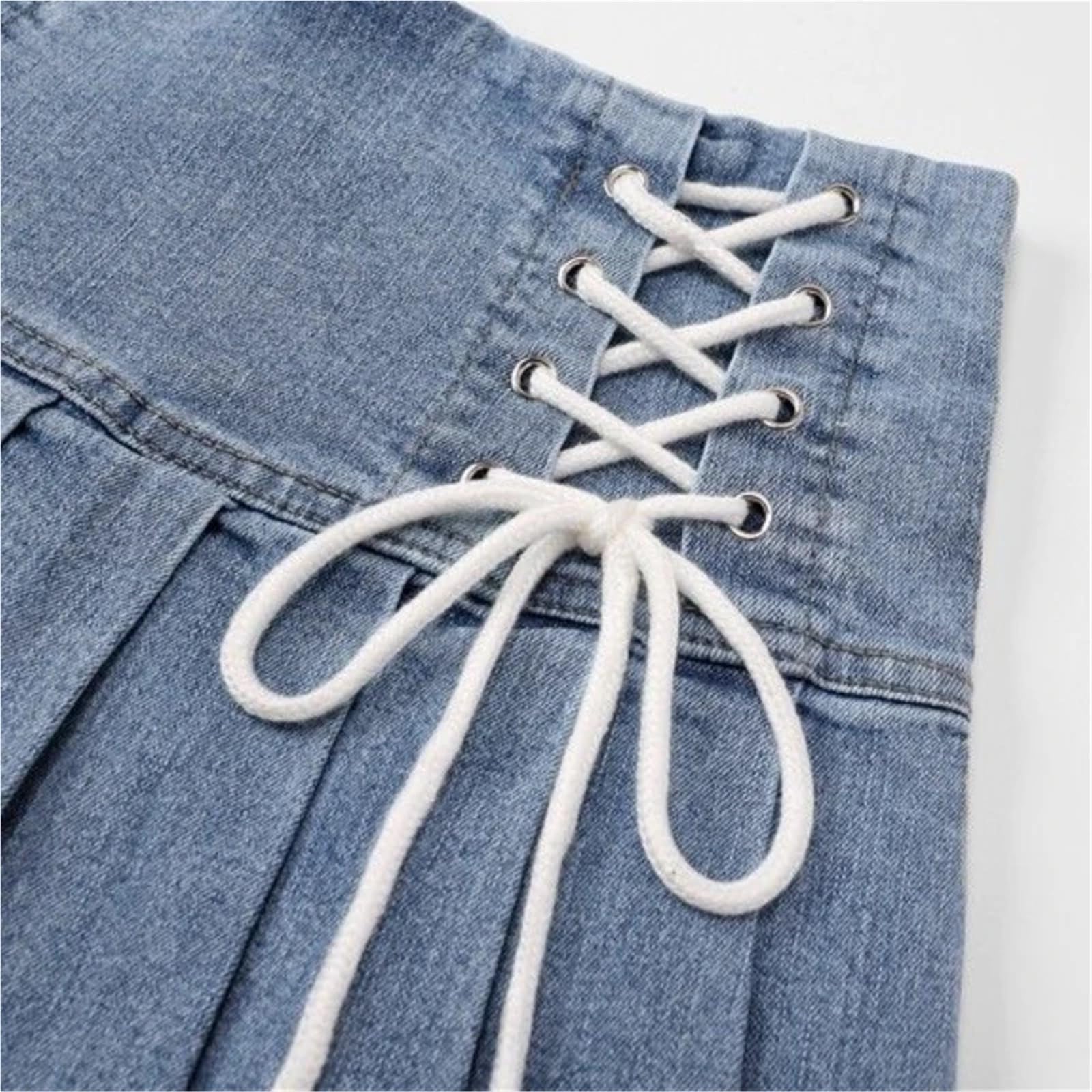 Gonne a Pieghe in Denim Minigonna Estiva da Ragazzina Chic con Lacci Donna per L'uso Quotidiano E per I Viaggi