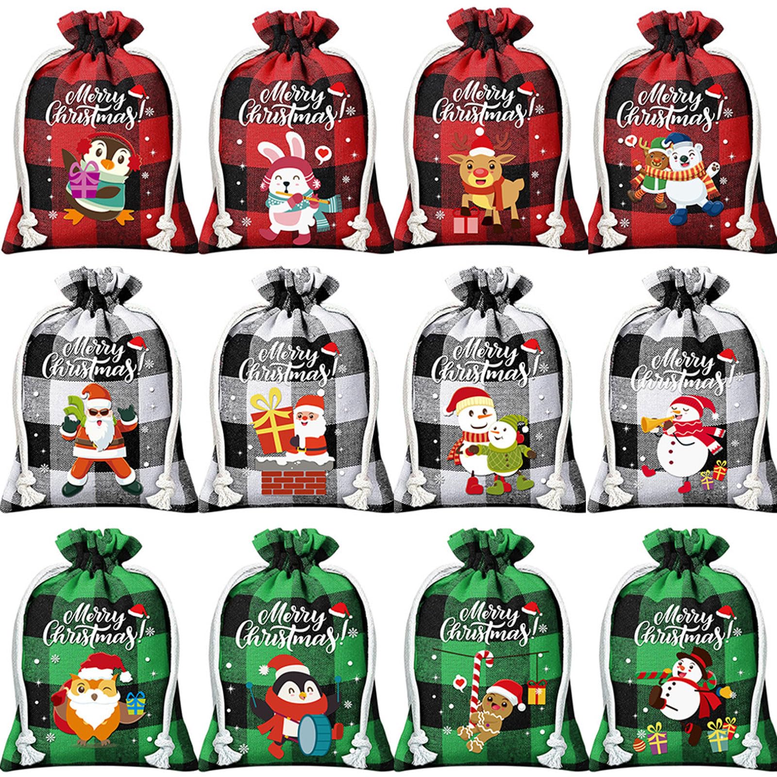 VDLLQYN, 12 bolsas dulces for regalos de fiesta navideña, perfectas for Navidad, dulces y muchos más ，Bolsas de caramelos(12 Pieces (3 Color Grid*4),10 * 15cm)