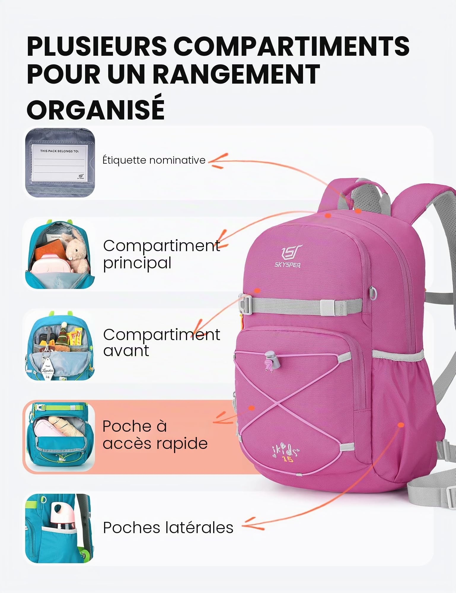 SKYSPER Sac à dos pour enfants 15L confortable sac à dos de randonnée pour enfants randonnée pour garçons & filles Outdoor