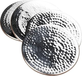 Premier Housewares Set di 4 sottobicchiere in acciaio INOX con effetto battuto, 9 x 9 cm