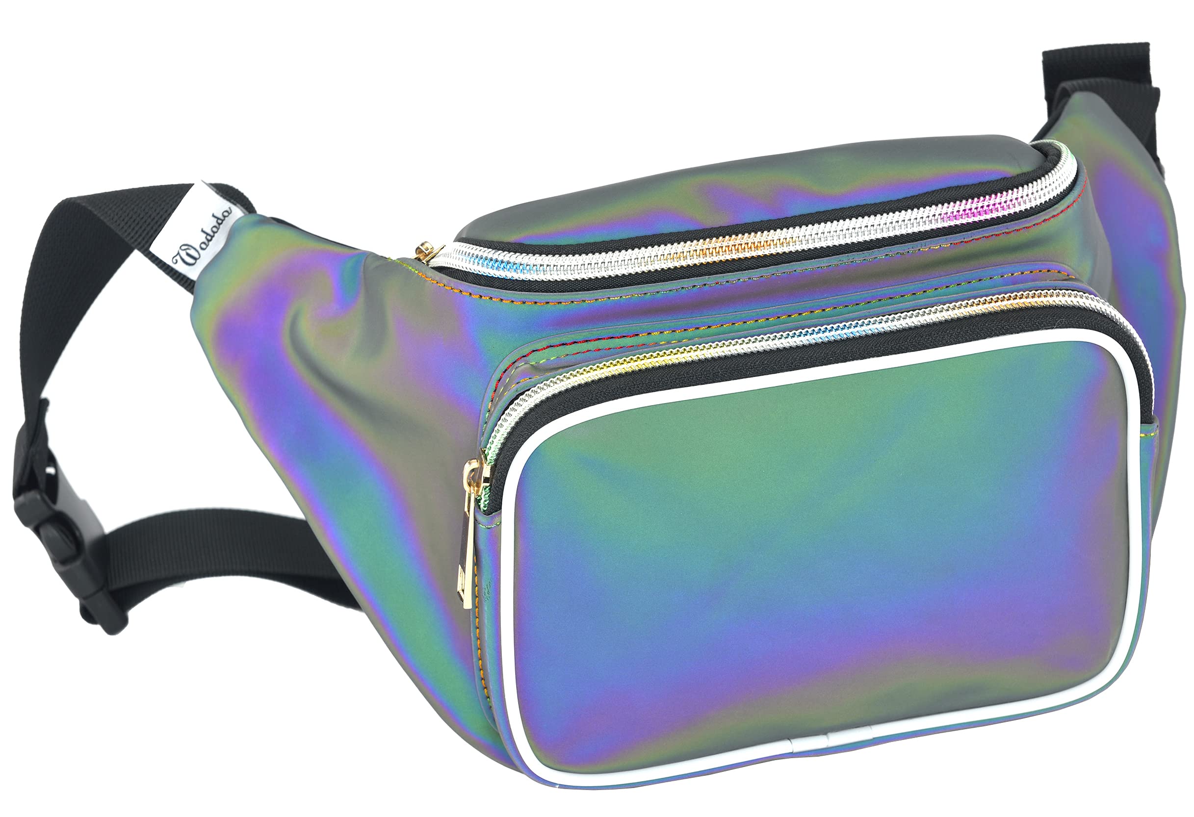 Shiny Neon Fanny Bag for Women Rave Festival Hologram Bum Travel Waist Pack (Black Rave)