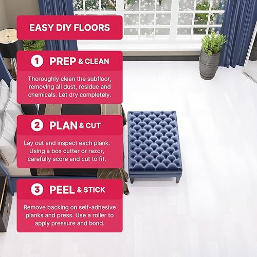 Miniatura 4 de LUCiDA SURFACES - Baldosas de vinilo de lujo, azulejos autoadhesivos para instalar uno mismo, 12 tablones con apariencia de madera, BaseCore -