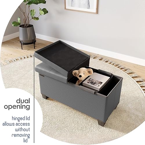 Miniatura 9 de Otomana con contenedores de almacenamiento, para el extremo de la cama, plegable, con reposapiés, para sala de estar y dormitorio, peso máximo de