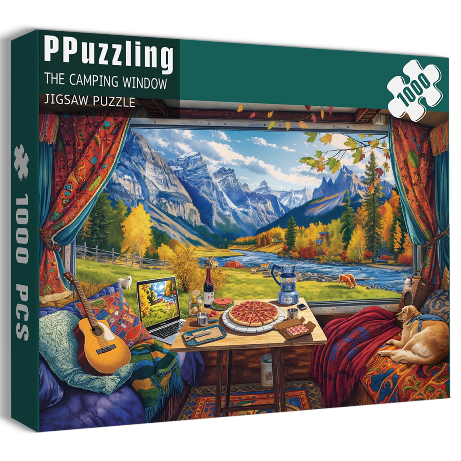 Camper Landscape Puzzles for Adults 1000 Pieces, Nature Mountain River Jigsaw Puzzle, Cha…