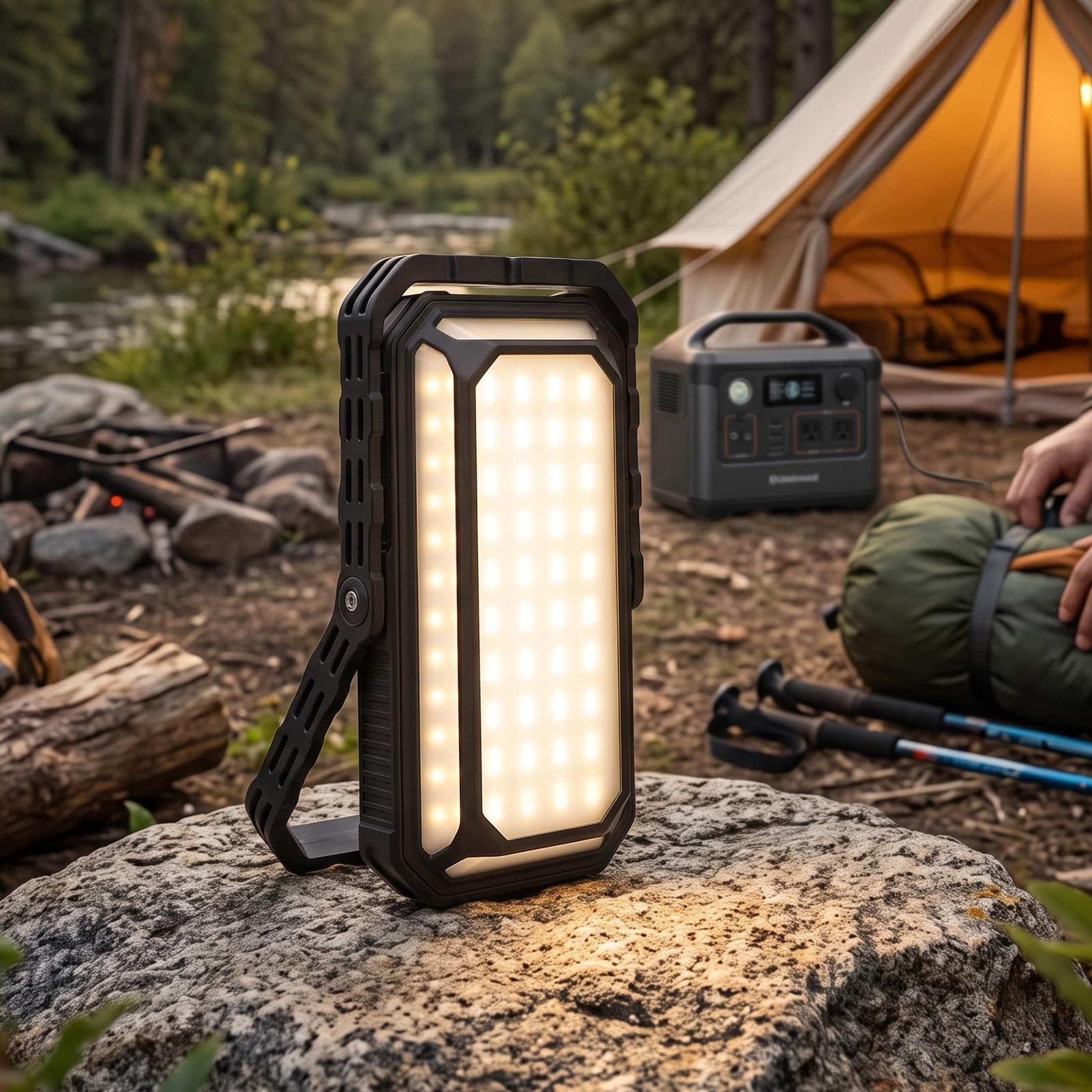 Rechargeable Solar Camping Light with Multiple Modes and Magnetic Base