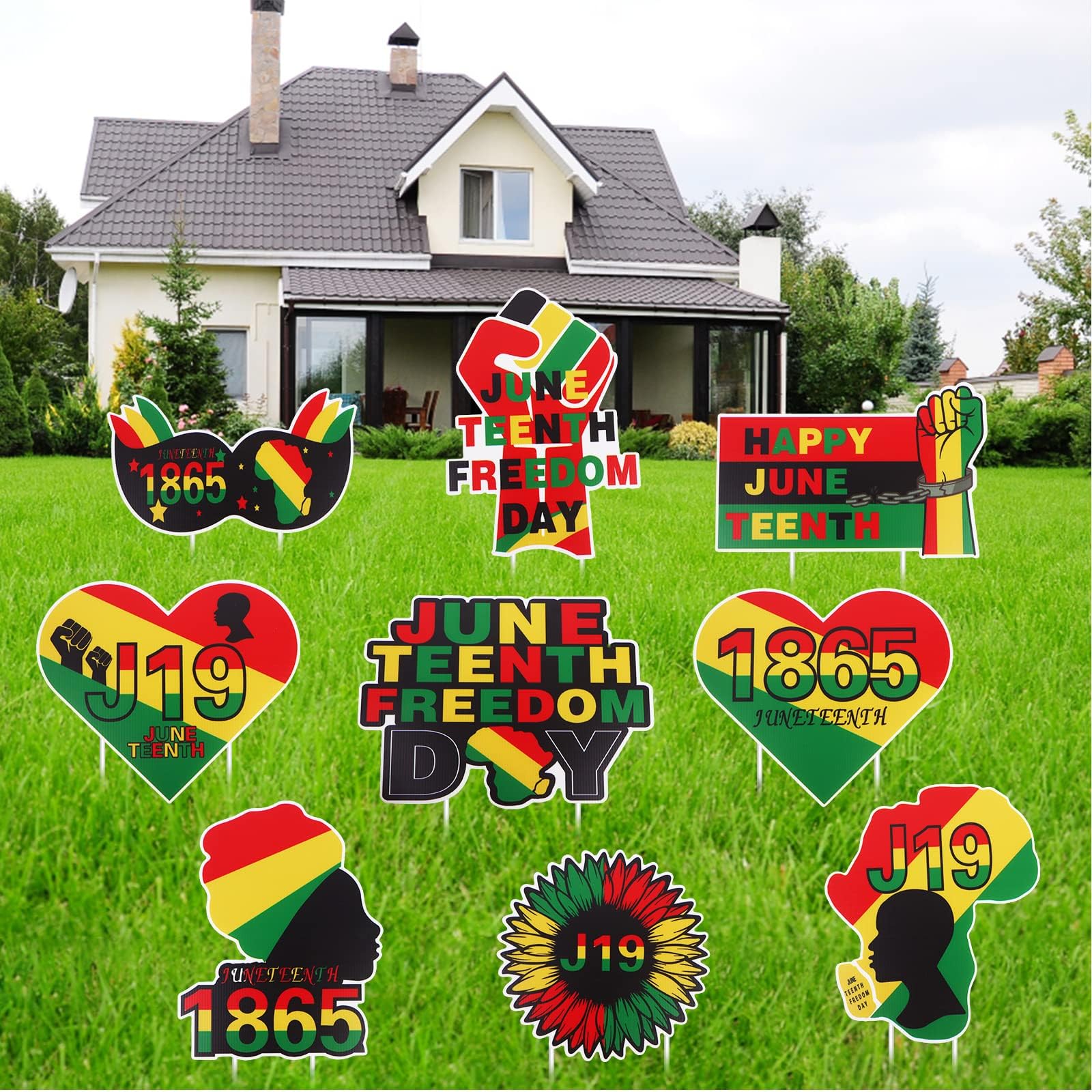 OBANGONG 9 Pcs Happy Yard Signs June 19th Lawn