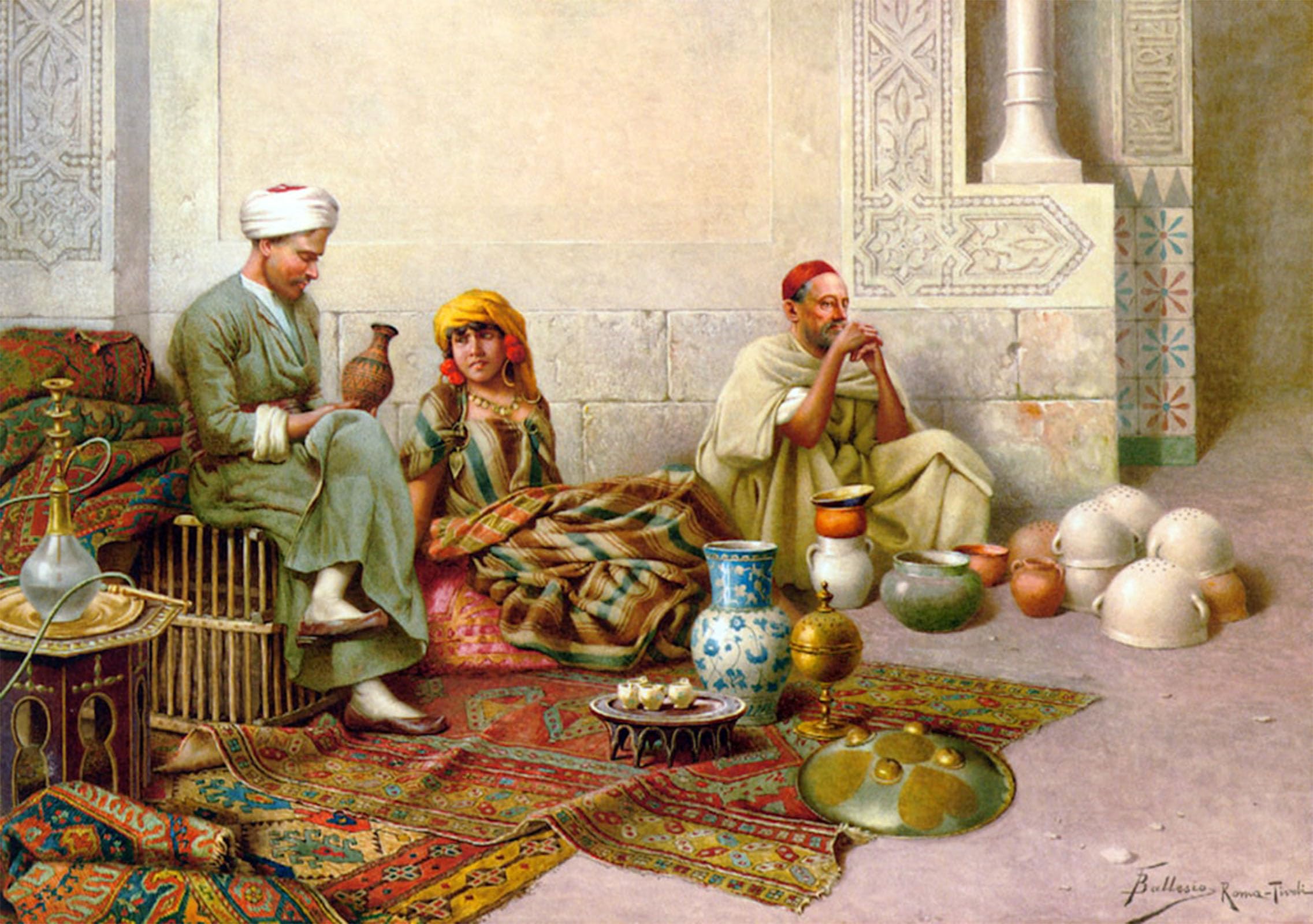 ARTXLXXBN Famous Painting Canvas Artwork Graffiti Print the Pottery Sellers by Francesco Ballesio Portrait Canvas Image for Home Decor 60x90cm