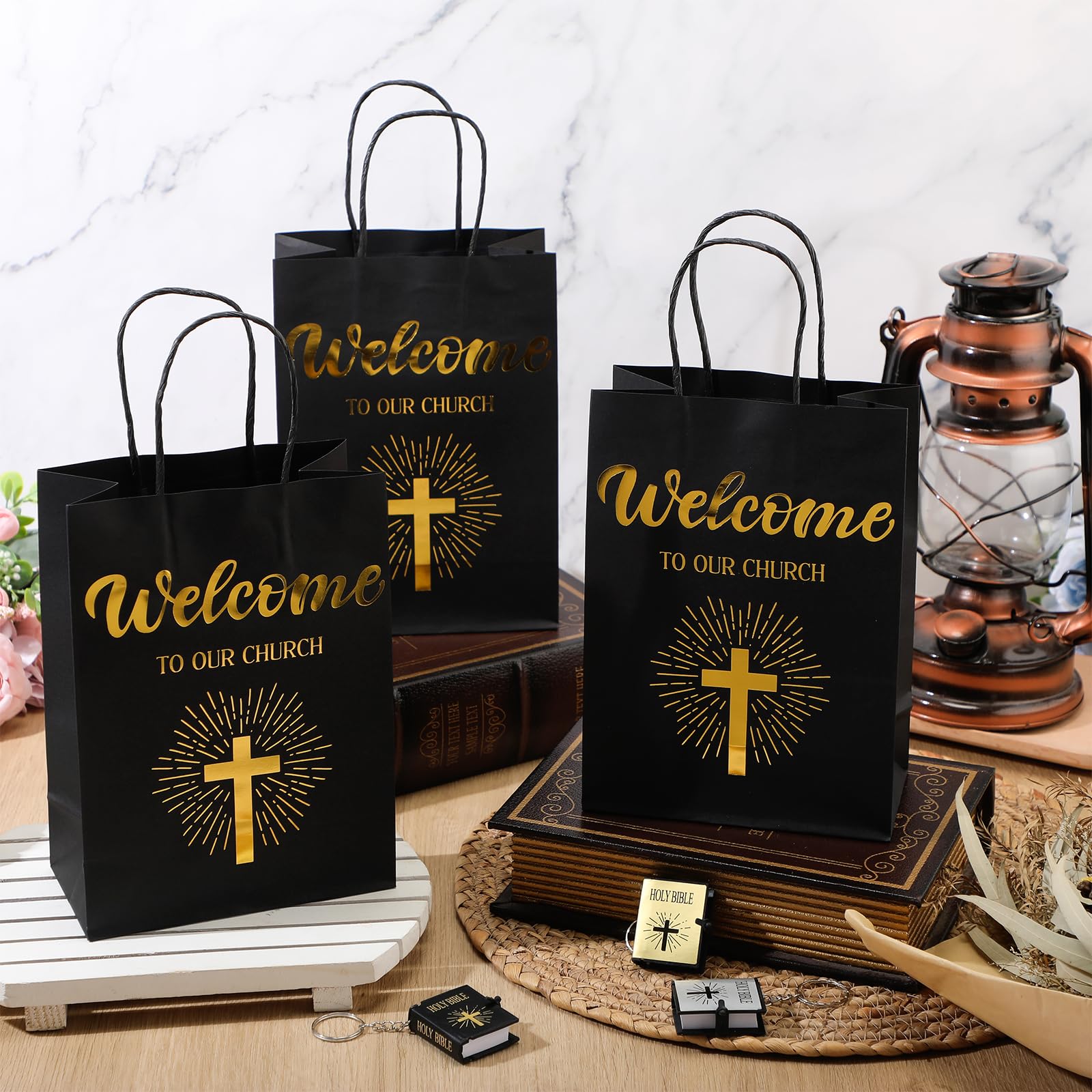 Chuangdi 50 bolsas de regalo de bienvenida de iglesia, bolsas de bienvenida religiosas de bienvenida a nuestra iglesia, bolsas de regalo para invitados de iglesia, bolsa de regalo de bautizo,