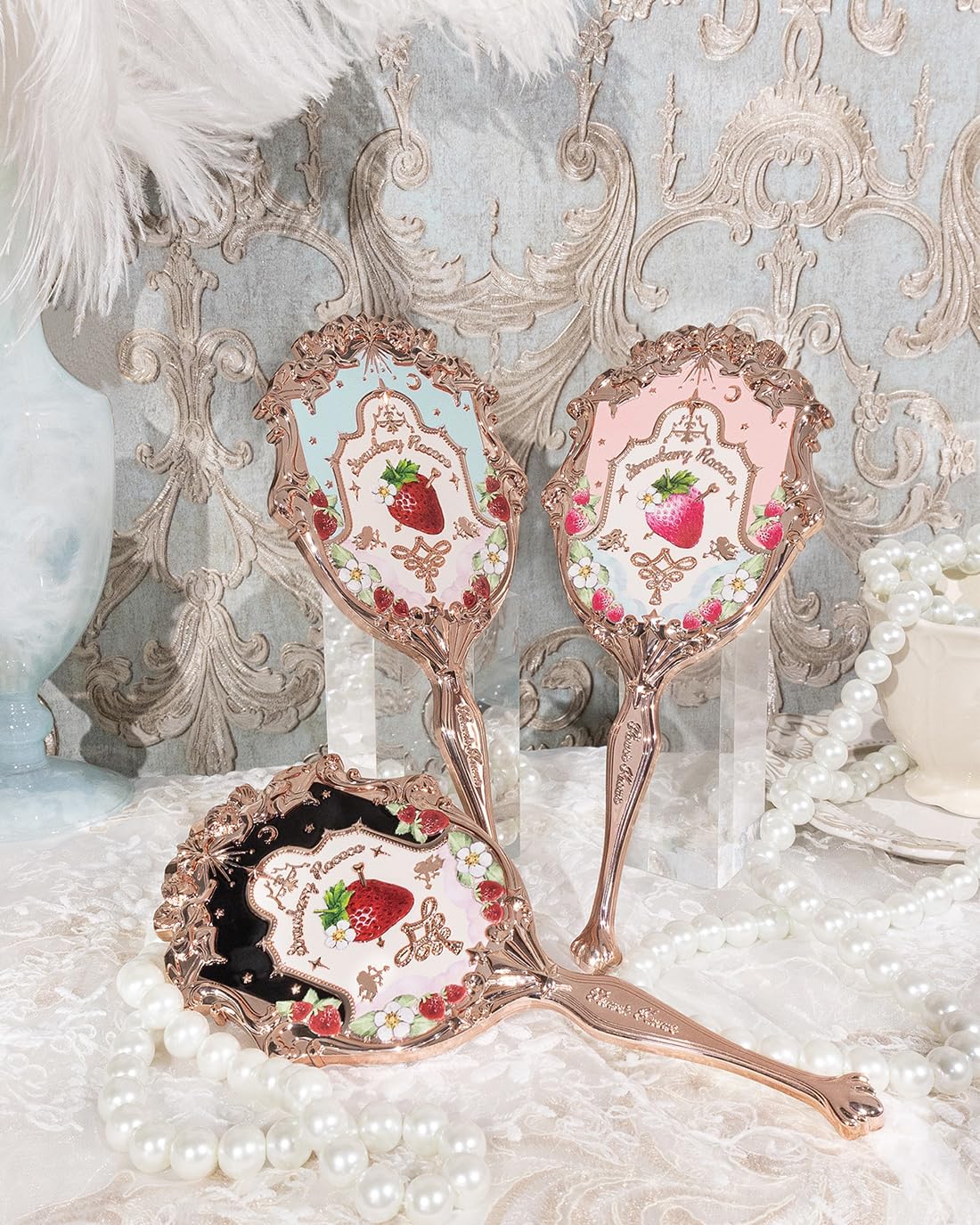 Flower Knows Strawberry Rococo Hand Mirror, Travel Handheld Mirror