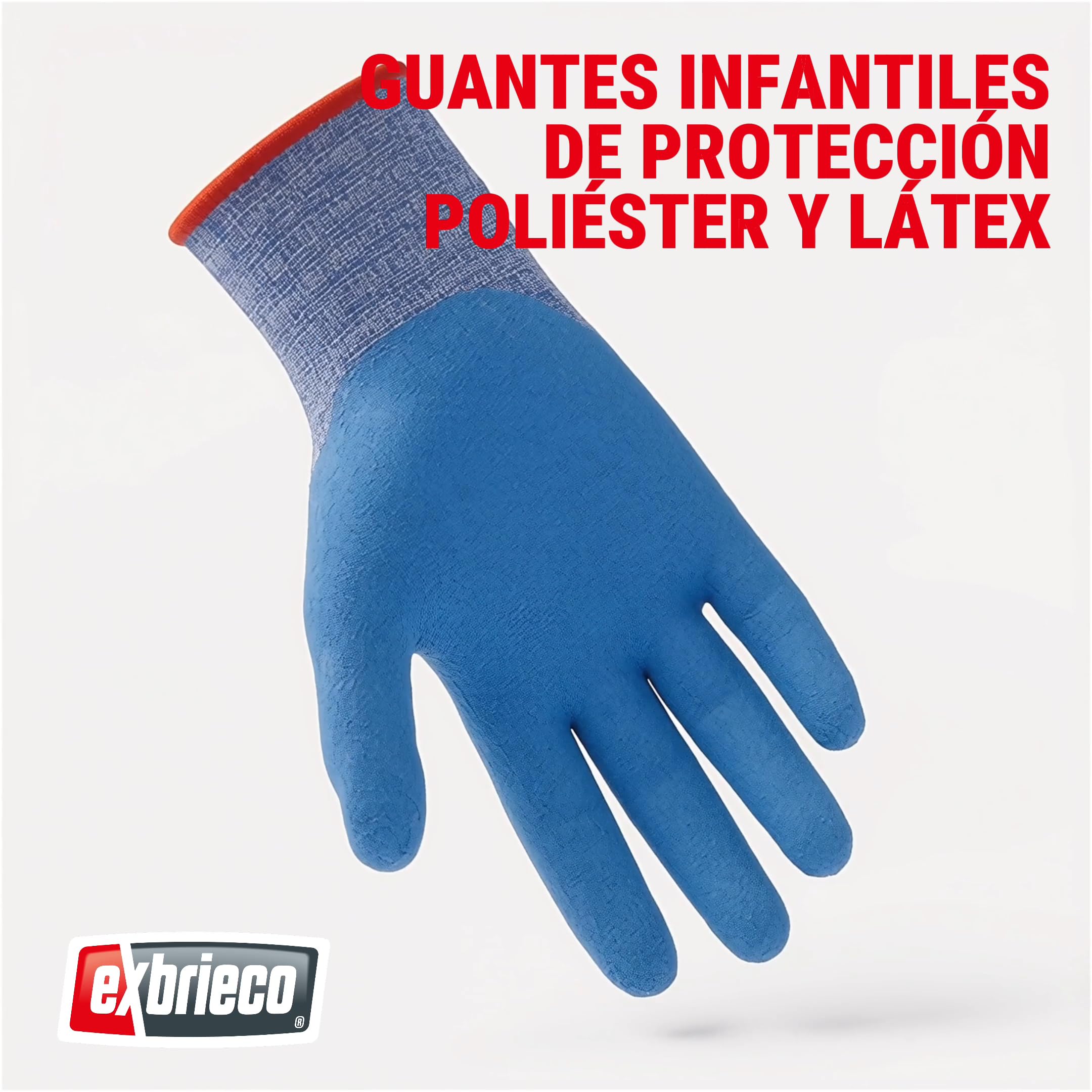 Pack 120 Guantes de Trabajo Para Niños, Antideslizantes, Transpirables, Poliéster con Látex Natural, Agarre Seguro, Protección Manos, Jardín, Playa, Bricolaje, Color Azul, Talla 4, 3XS