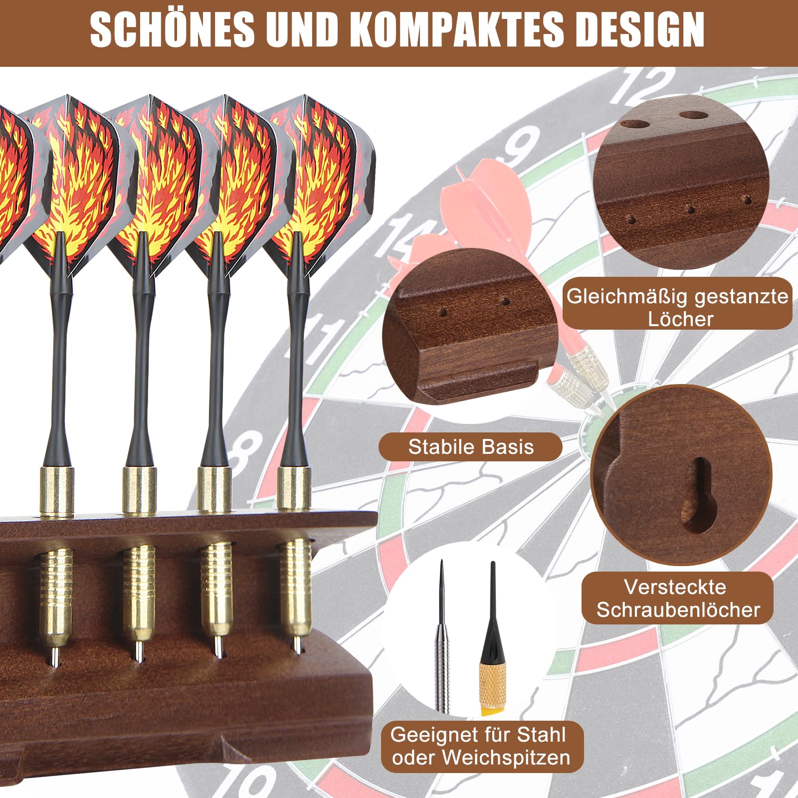 Supporto per freccette 2 in 1 e supporto da parete in legno, decorazione per freccette, supporto per freccette, per la casa