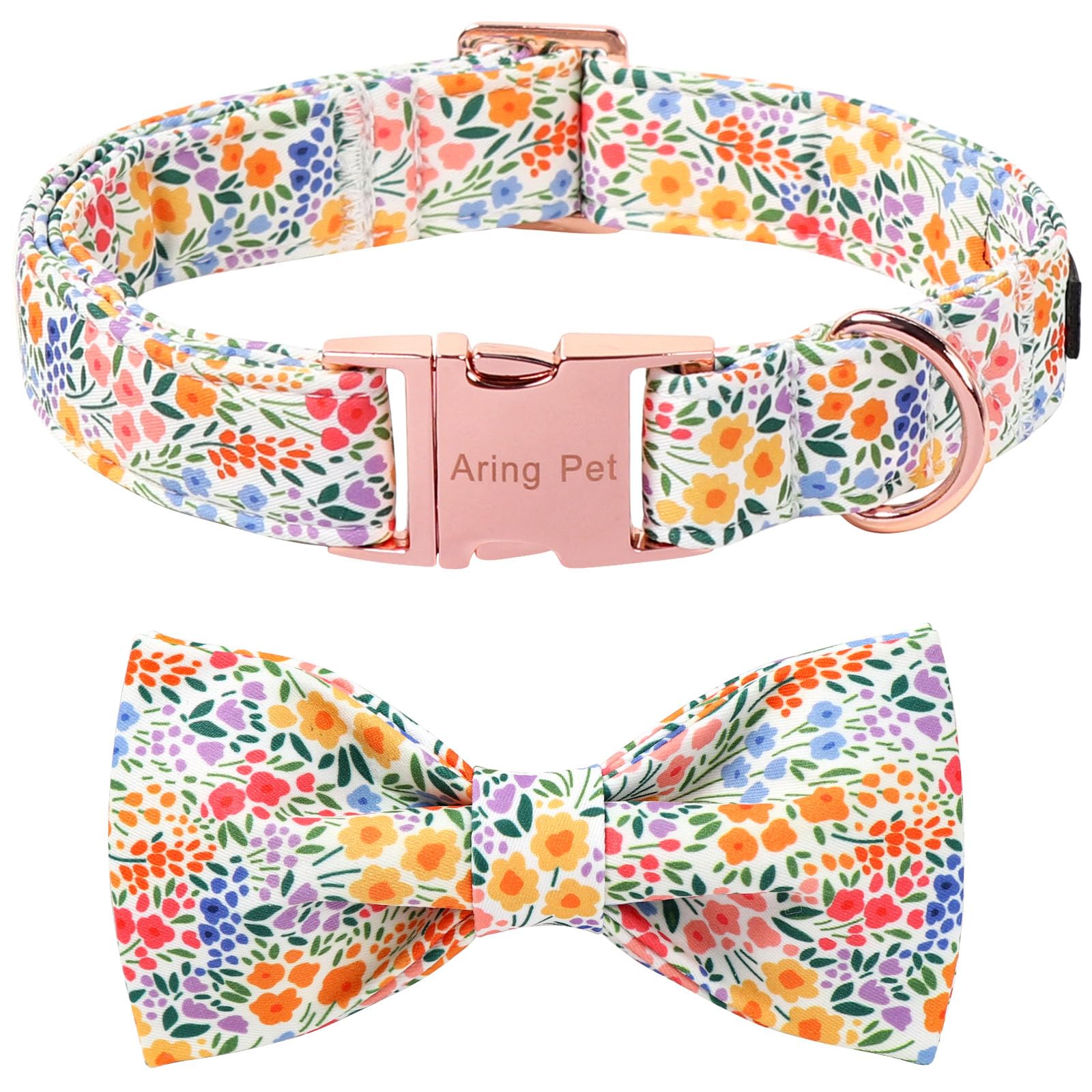 ARING PET Dog Collar with Bow, Flower Bowtie Dog Collar with Metal Buckle, Adjustable and Comfortable Cotton Pet Collars for Boys and Girls Dogs, X-Large