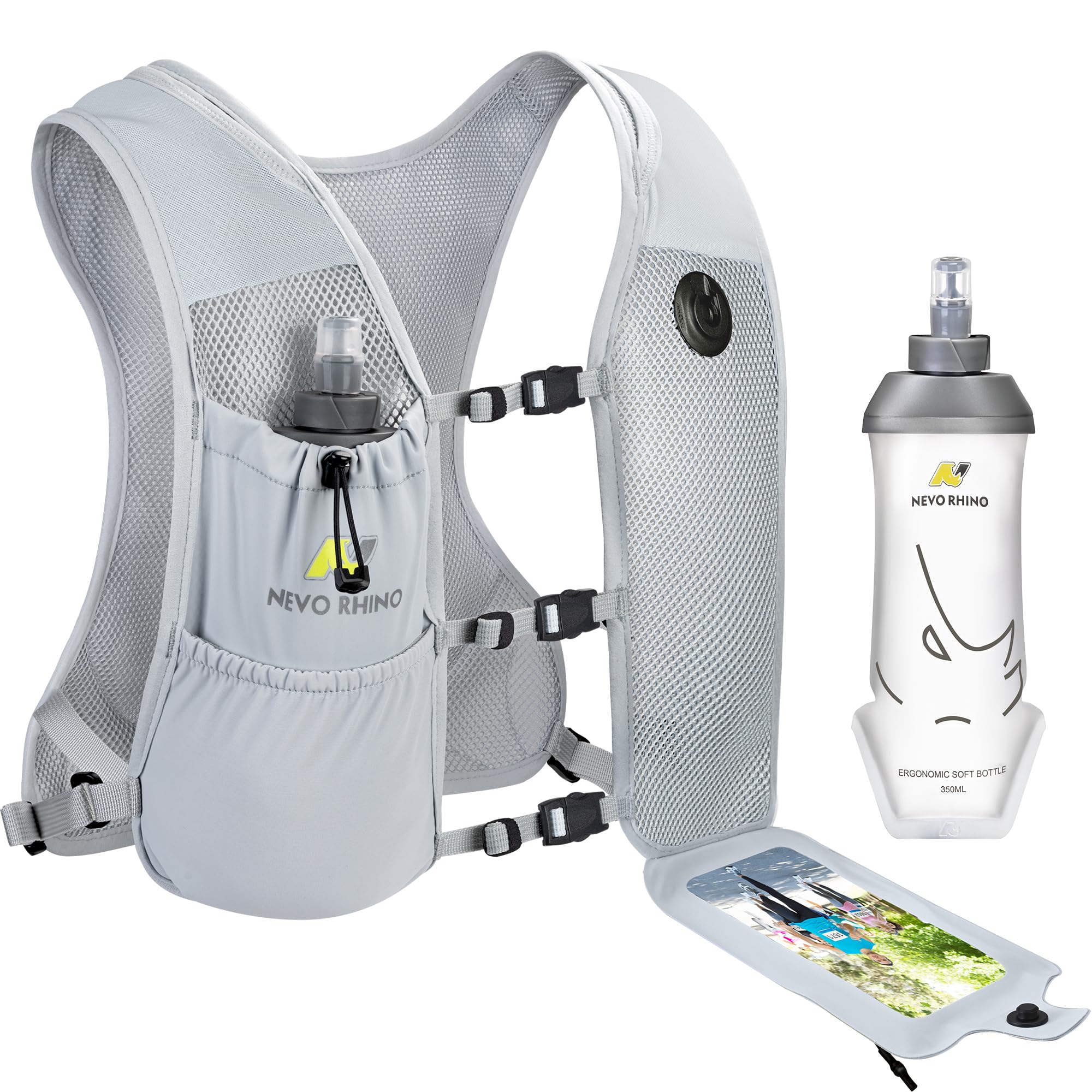 Gilet de course avec flasque souple en TPU de 350 ml, petit gilet d'eau de course à pied – Sangles de poitrine réglables, gilet d'hydratation léger pour trail, marathon, randonnée, cyclisme pour homme