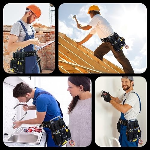Miniatura 6 de MELOTOUGH Juego de cinturón de herramientas para electricista, plataforma de trabajo acolchada con bolsas de herramientas desmontables y delantal,