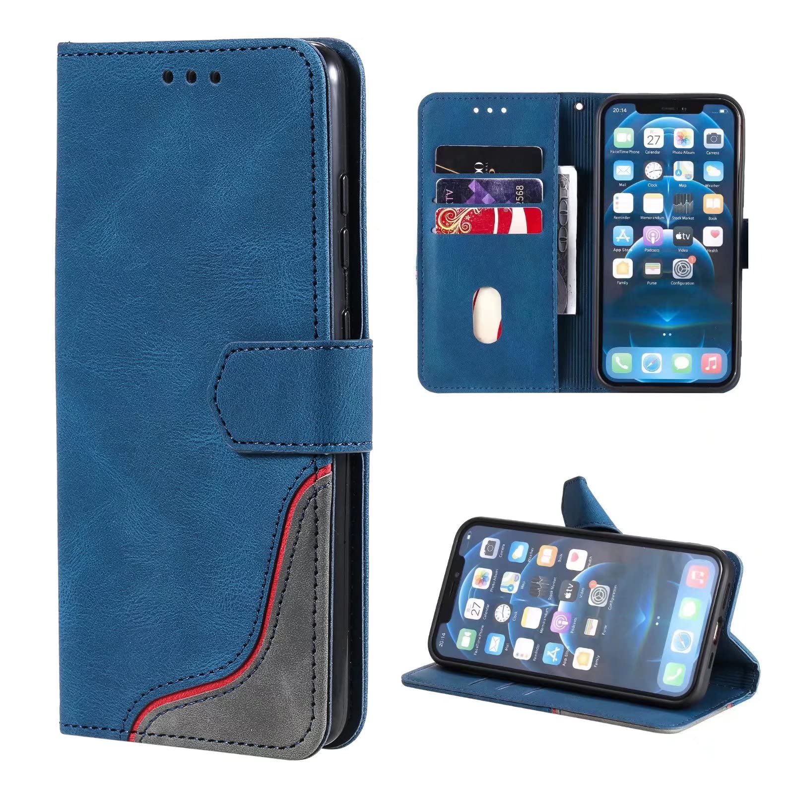 Case for OPPO A74 (5G) Leather Case Wallet Card Holder Flip Bracket Phone Cover - Blue