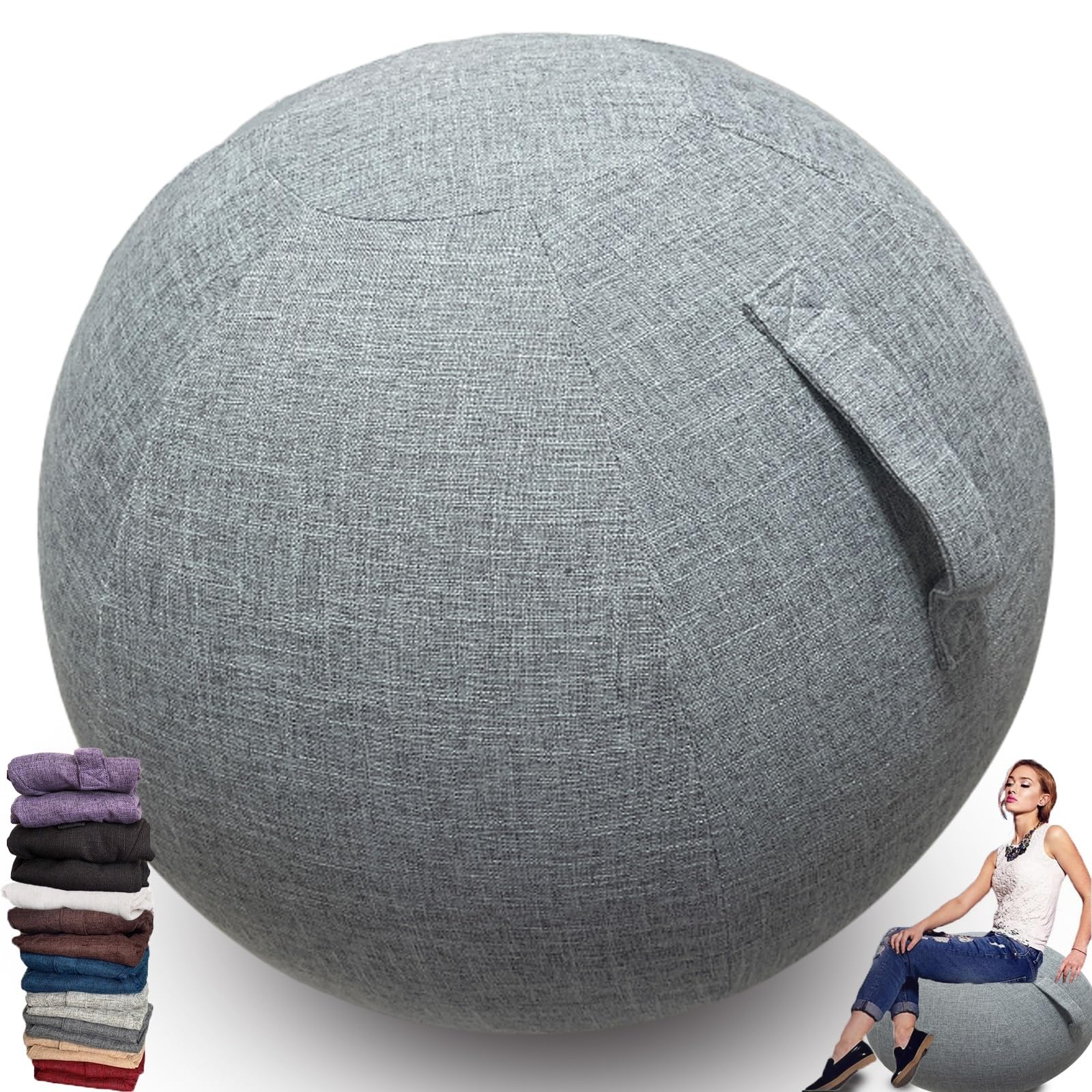 WTZHHK 9 colors Exercise Ball/Yoga Ball Cover 55/65/75cm Birthing Ball Pregnancy Pilates Balance Chair Anti Burst Ball Covers Storage Bag Accessories(excluding ball)(Grey,75cm)