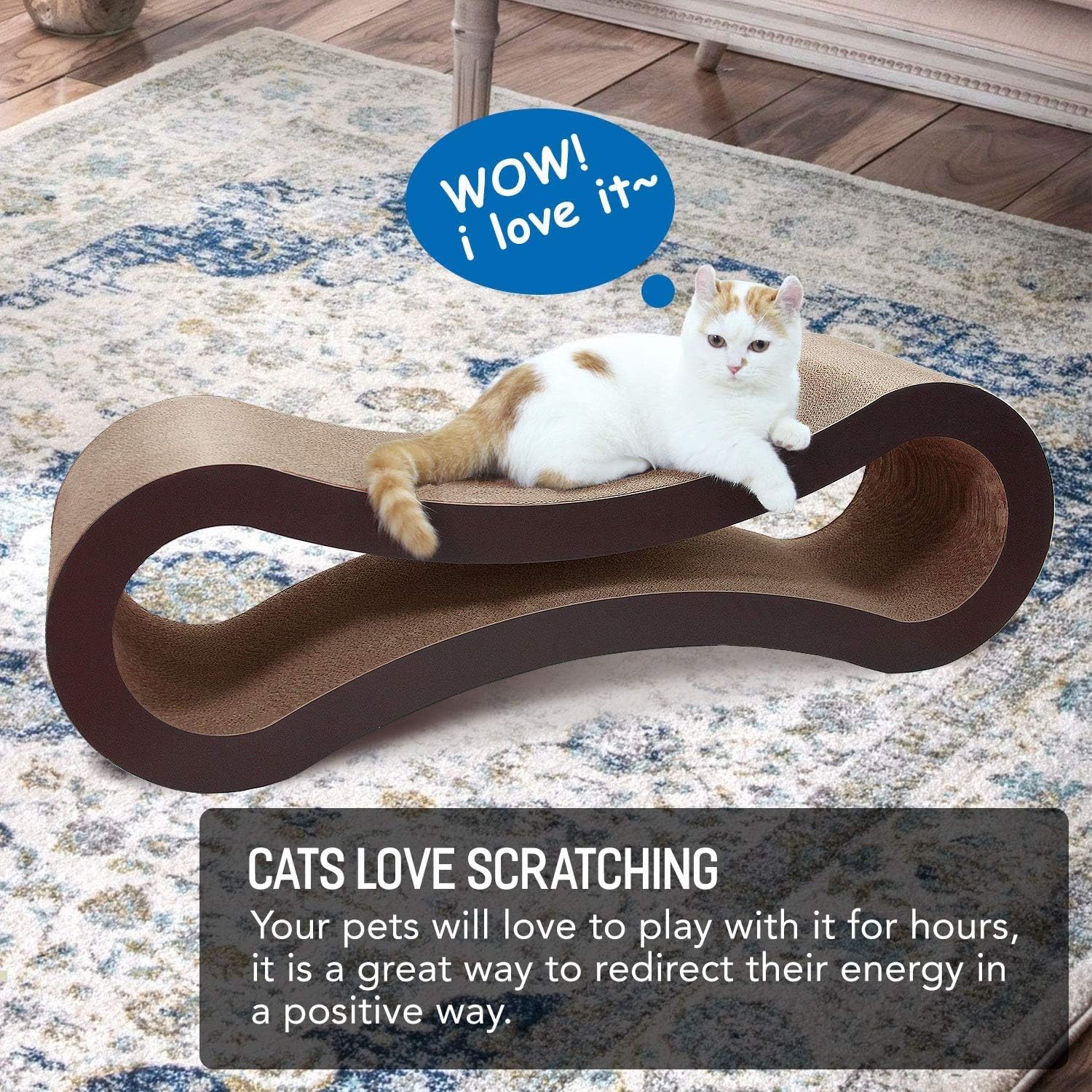 FluffyDream Cat Scratcher Cardboard, Scratching Pad House Bed Furniture Protector, Infinity Shape, Curved : Pet Supplies