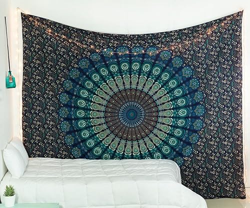 Popular Handicrafts Tapiz colgante de pared hippie mandala bohemio hippy psicodélico intrincado diseño floral indio tapices colcha, 84 x 90 pulgadas