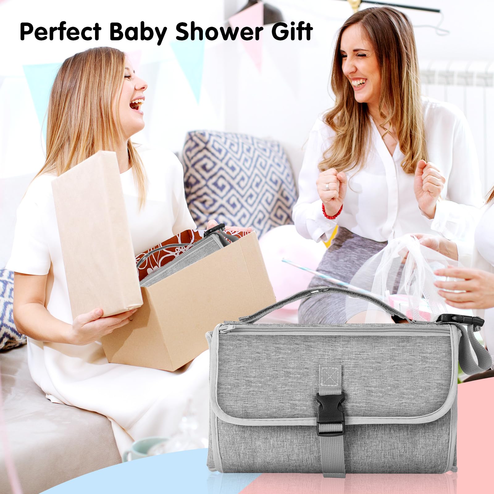 Romon Fasciatoio Portatile, Fasciatoio Viaggio Pieghevole Impermeabile Borsa Materassini Composta da 4 Tasche Insieme a un Dispenser di Salviette, Accessori Utili, Grigio