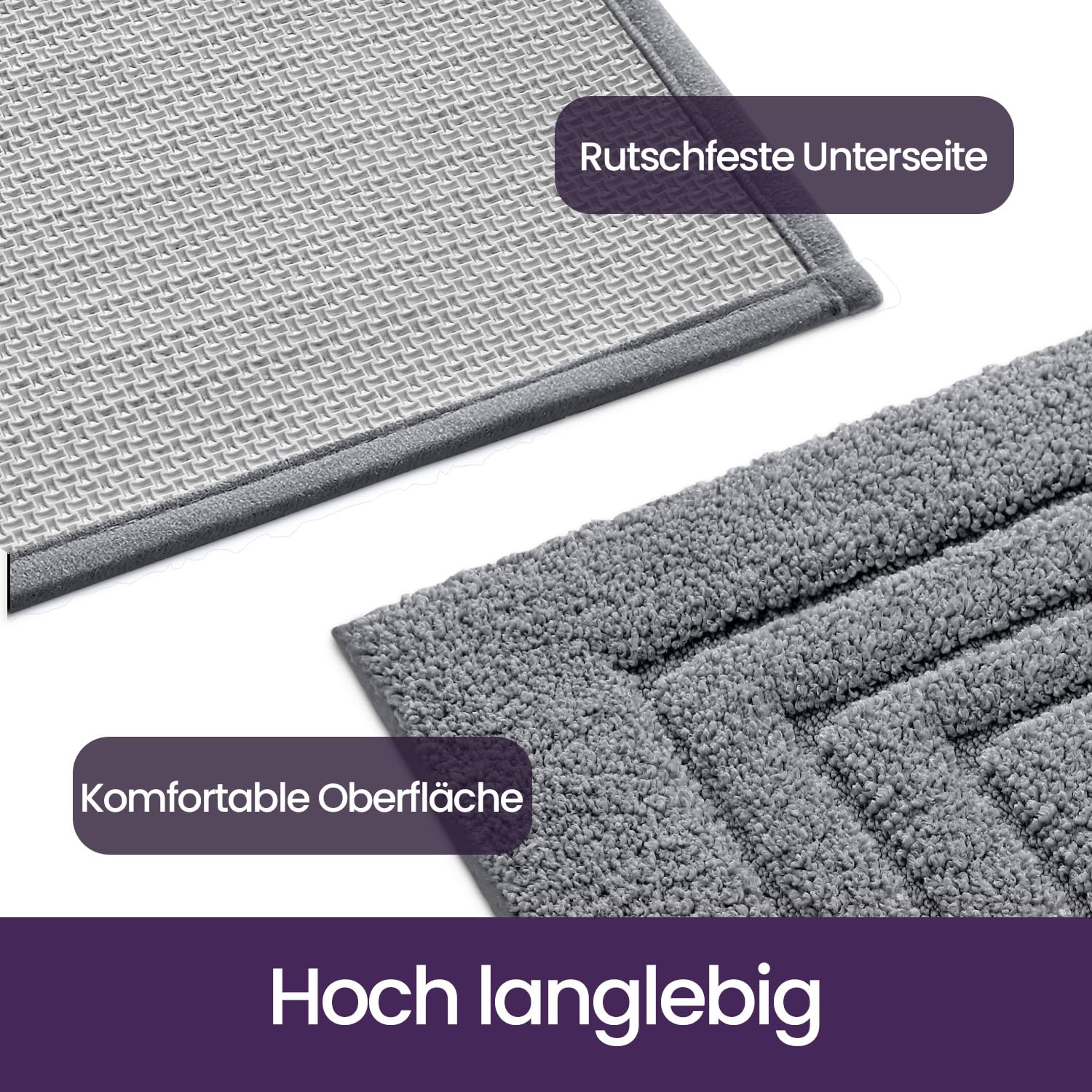 DEXI Badezimmerteppich 60 x 110 cm, weicher Badematte, rutschfest waschbar Badvorleger, Saugfähige Duschvorleger für Badezimmer, Dusche, Dunkelgrau