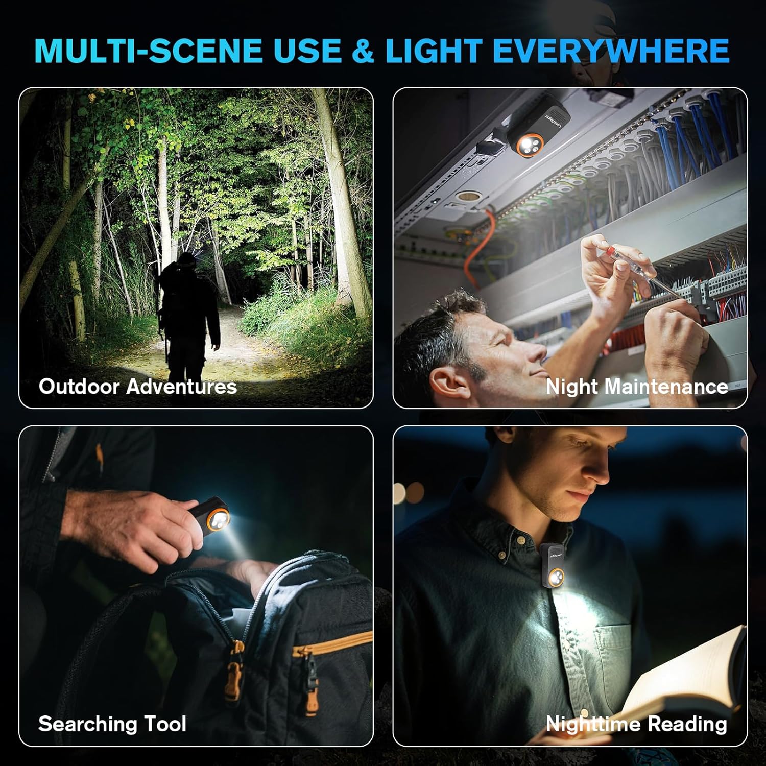 LunaSync EDC Flashlight Clip-on Light, Rechargeable 600 Lumens with Type-C, Portable Magnetic Keychain Flashlights for Signaling, Cycling or Outdoor, IPX6 Waterproof, Black - Image 7