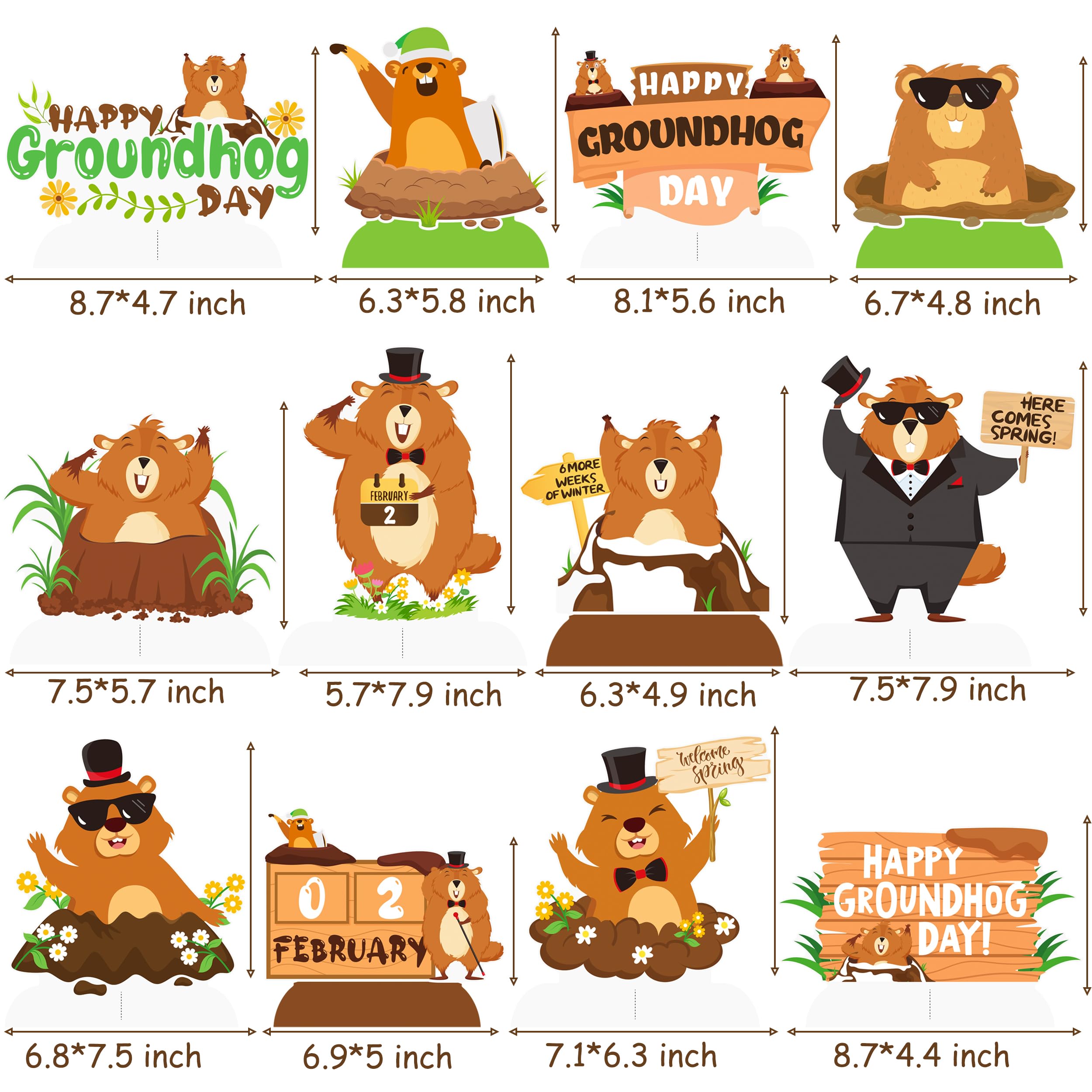 Groundhog Day Honeycomb Centerpieces 12Pcs Happy Groundhog Day Table Decoration Groundhog Birthday Party Decoration Weather Forecast Spring Centerpieces for Table Groundhog Baby Shower Supplies