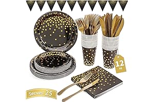 150 Pcs Black and Gold Party Supplies for Noon Year's Eve Party