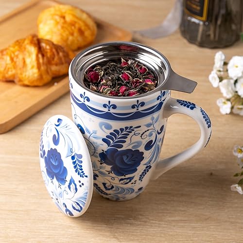 Miniatura 2 de GBHOME Taza de té con infusor y tapa, taza de té grande de cerámica de 18 onzas para hojas sueltas, apta para microondas y lavavajillas, taza para