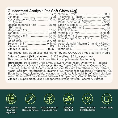 Miniatura 9 de Wuffes Suplemento multivitamínico para perros 23 en 1 para cadera y articulaciones, piel, pelaje y apoyo del sistema inmunológico con Omega 3,