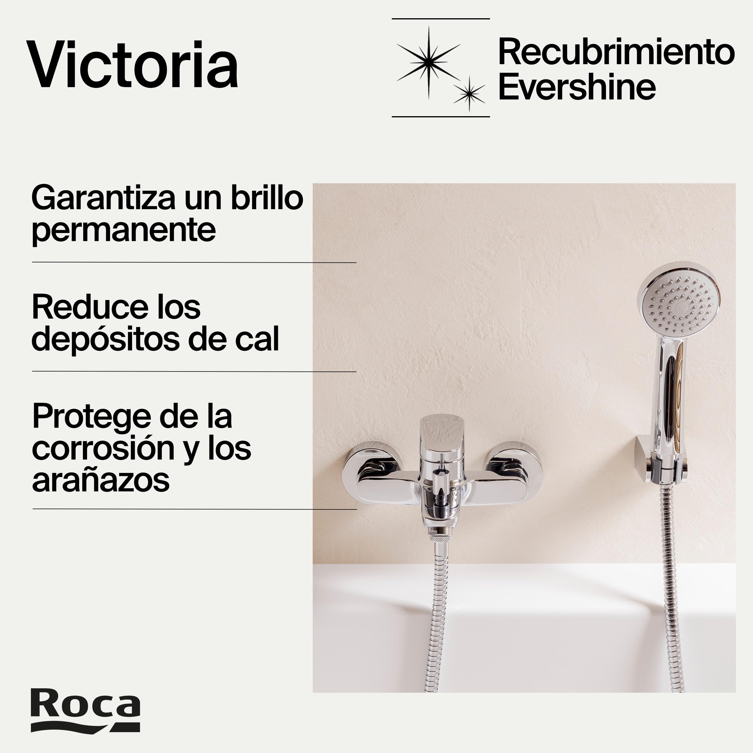 Roca Victoria Plus Mezclador Baño-Ducha Cromado, Ducha de Mano 1,70 m, Soporte Articulado
