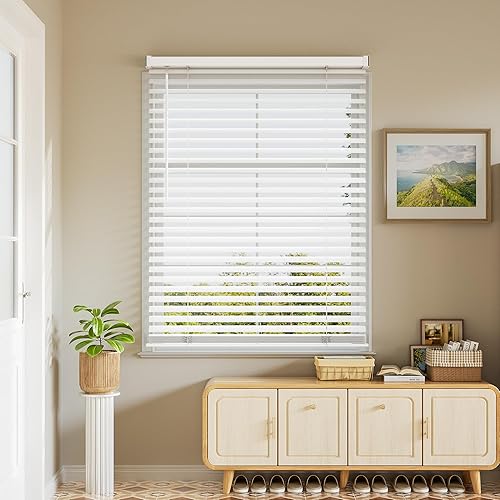 Window Blinds, SZXIMU 2'' Cordless Blind for Indoor Windows, 35" W X 64" H Mini Blinds, Light Filtering Blinds & Shades, Horizontal Window Blinds for Home Bedroom Living Room Bathroom Kitchen, White