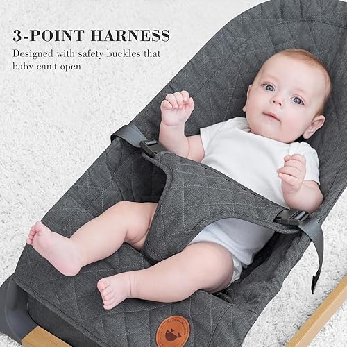 Miniatura 4 de ANGELBLISS Bouncer para bebés, Asiento Bouncer Portátil para Bebés e Infantes, Asiento Saltarín con Base de Veta de Madera, Vibraciones Naturales