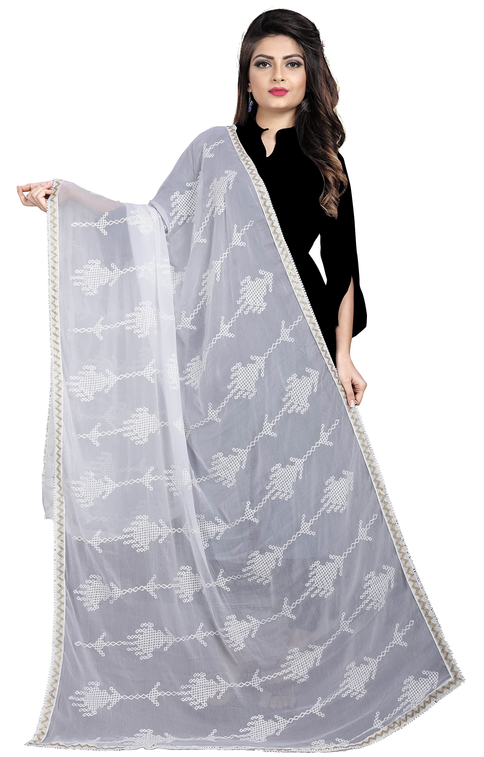 Women's Designer Pure Chiffon Dupatta with Pure Cotton Thread Embroidery Work