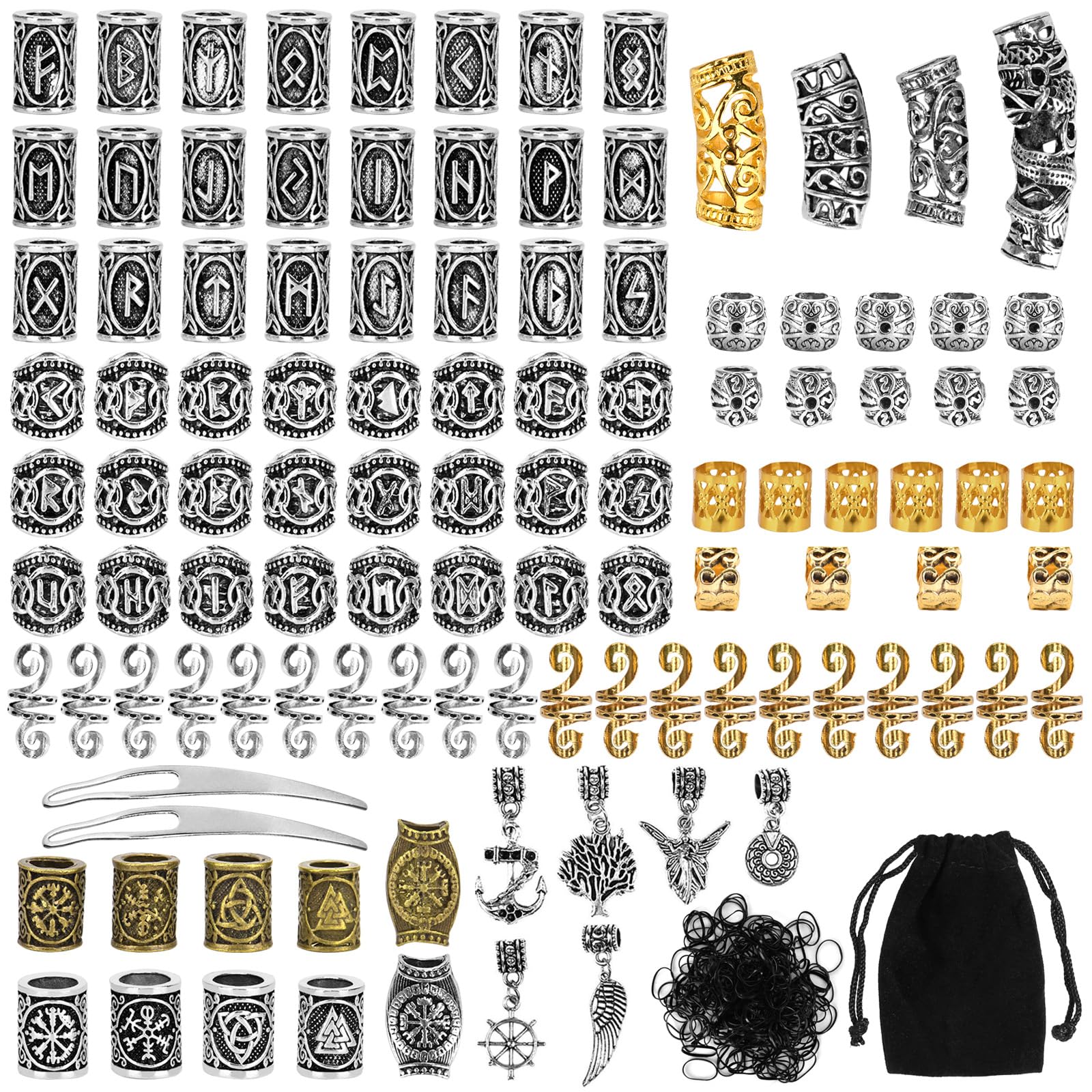 Keboyoe 48 Pièces Perles de Barbe Viking Barbe Perles Rune B