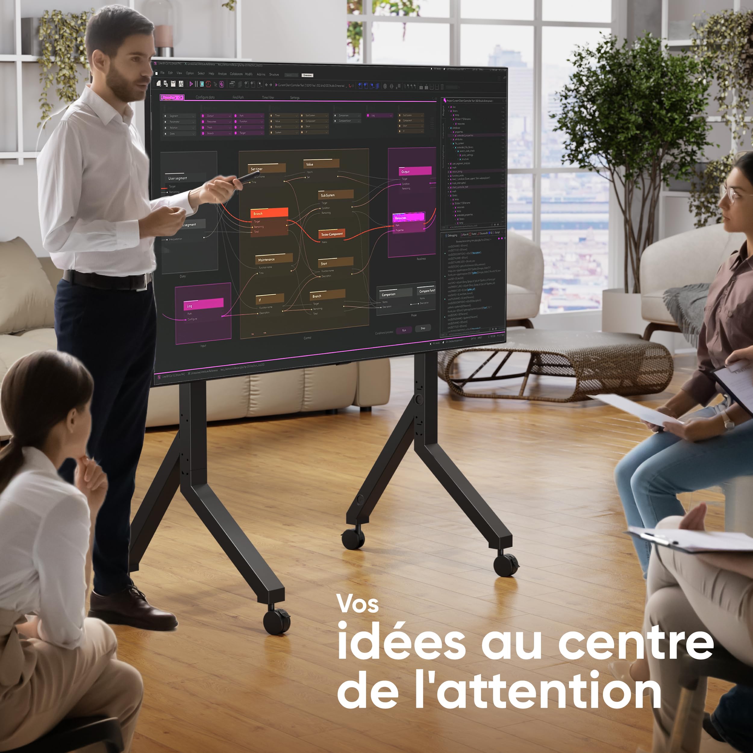 ONKRON Support TV roulettes pour 70-110 Pouces Écrans Interactifs & TVs, Pied Television Mobile Charge Max 125 kg, Support TV sur Pied Max VESA 1000x800, Chariot Tele roulettes Noir TS2081-B
